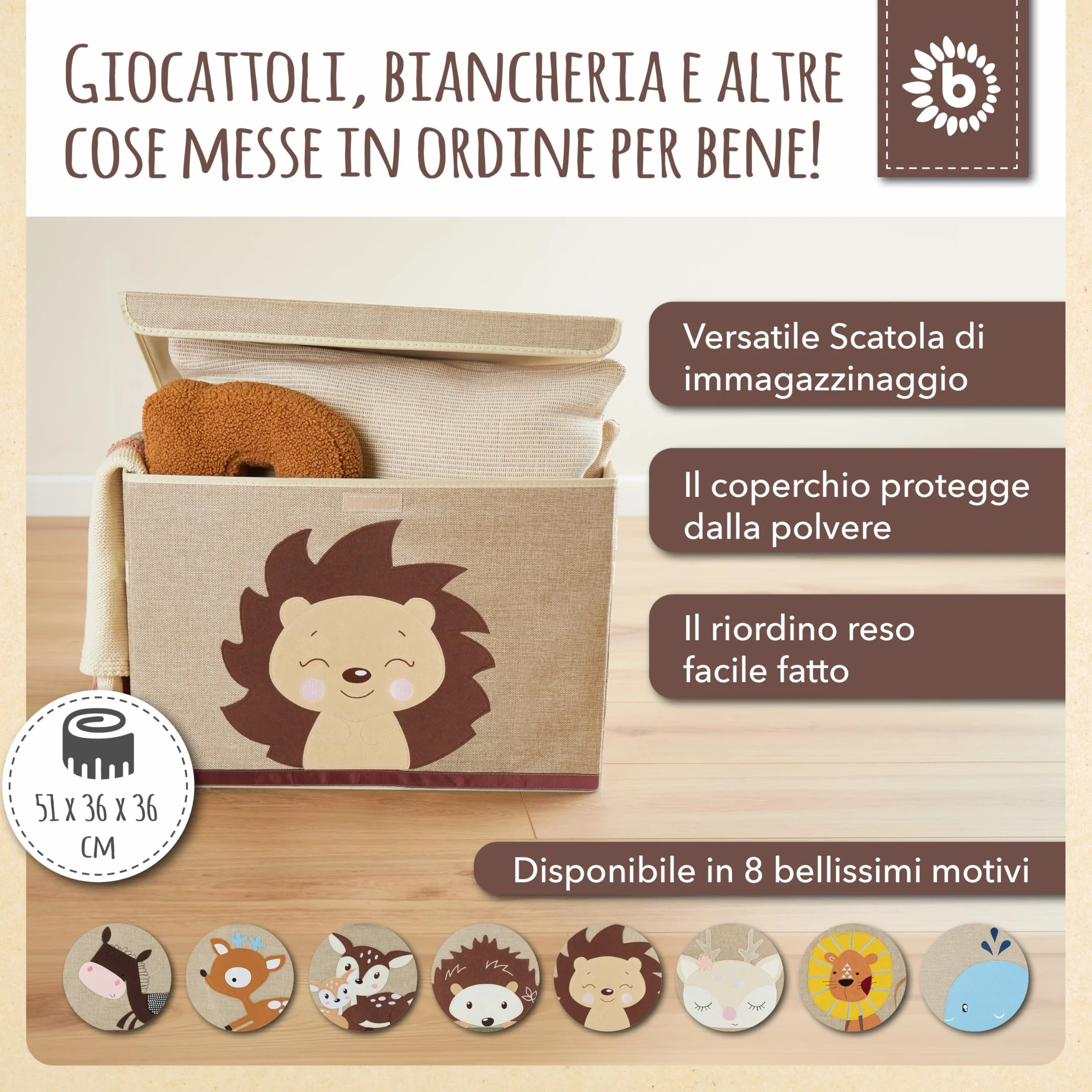 BIECO Scatola portaoggetti pieghevole 65 l 36 x 36 x 51 cm con coperchio