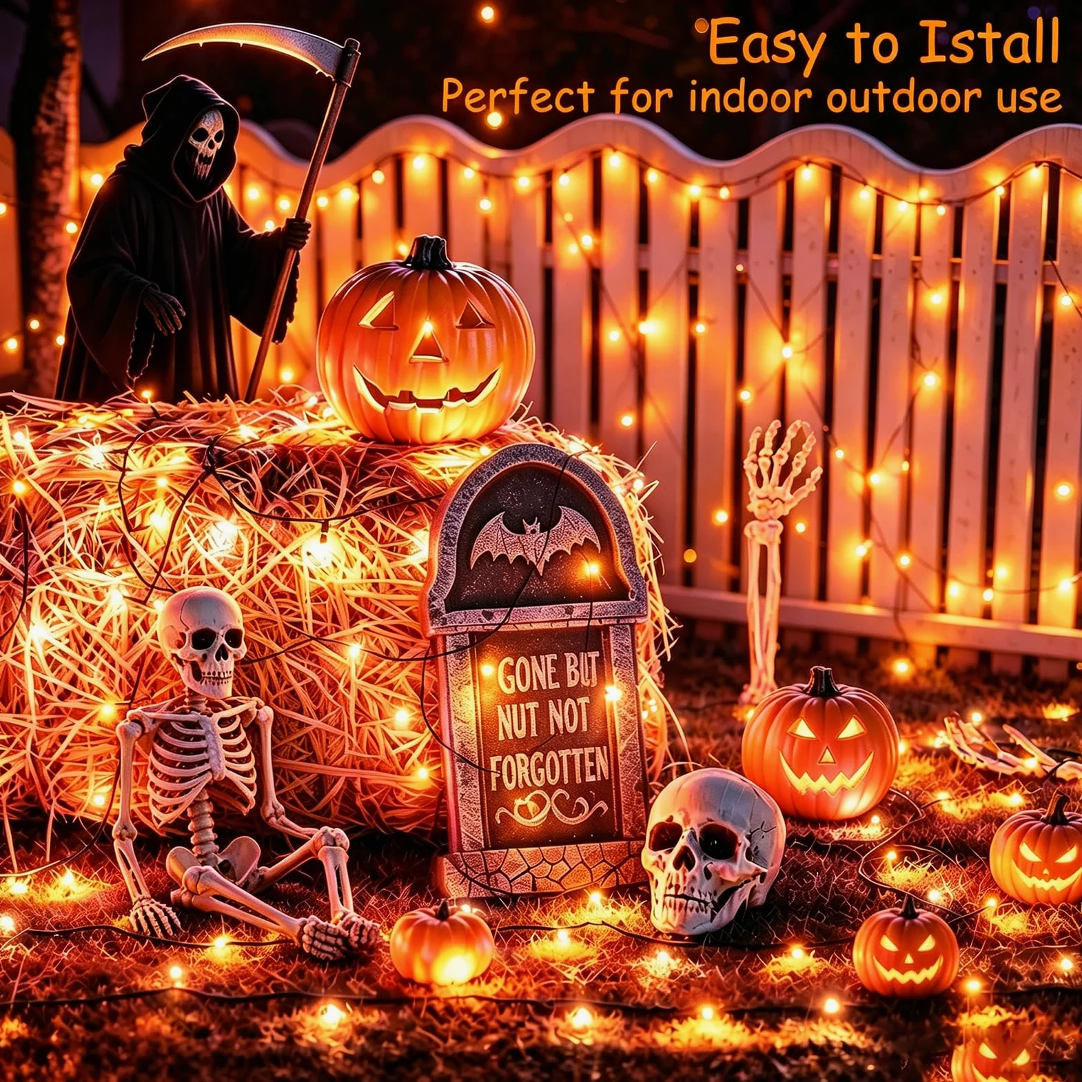 Confezione da 400 luci LED per Halloween, funzionamento a batteria, luci arancioni con timer e 8 modalità, impermeabili, decorazioni per Halloween, per interni ed esterni, patio, feste