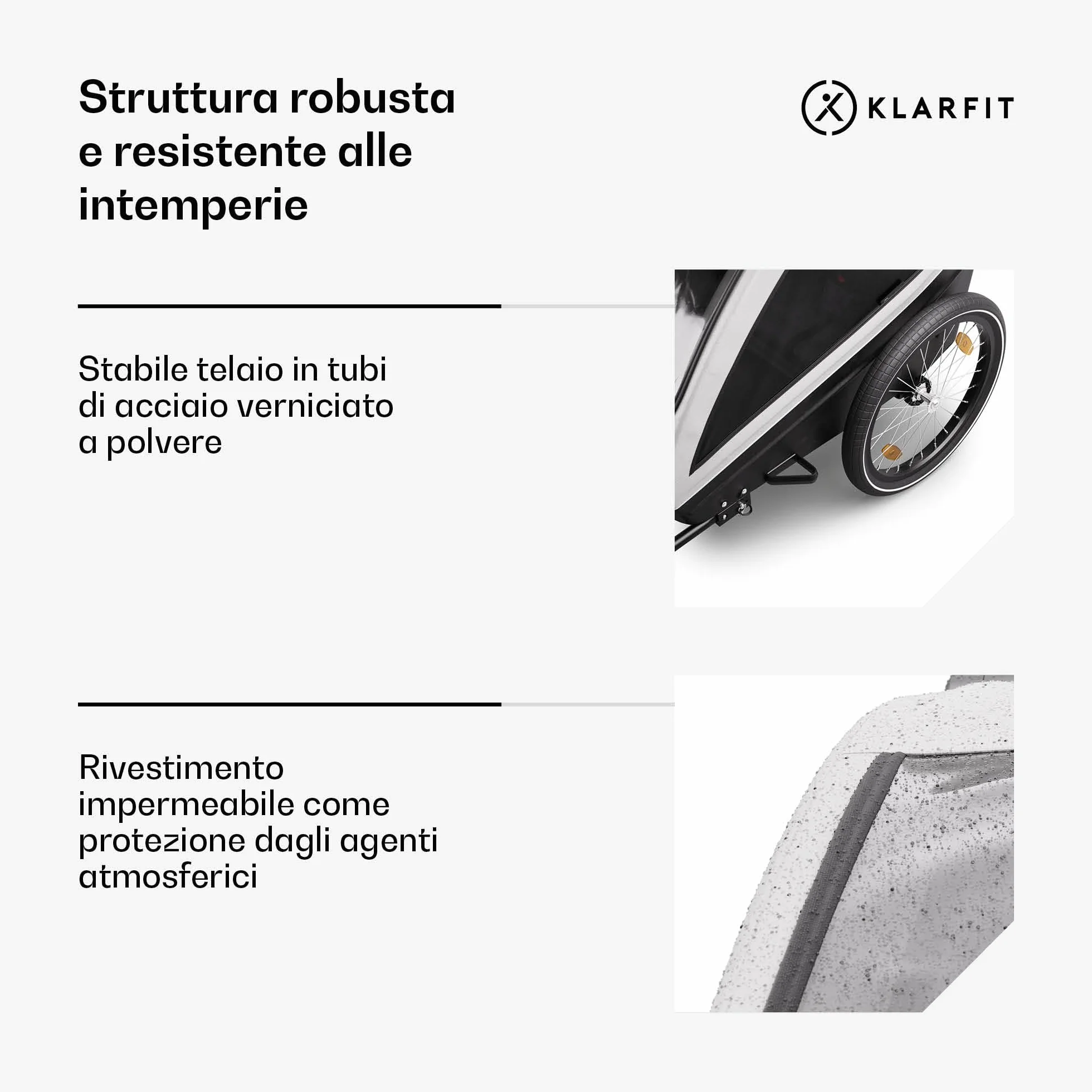 Klarfit GoKiddo Rimorchio per Bici 2in1 Carrello e Passeggino 40kg Pieghevole Grigio Chiaro