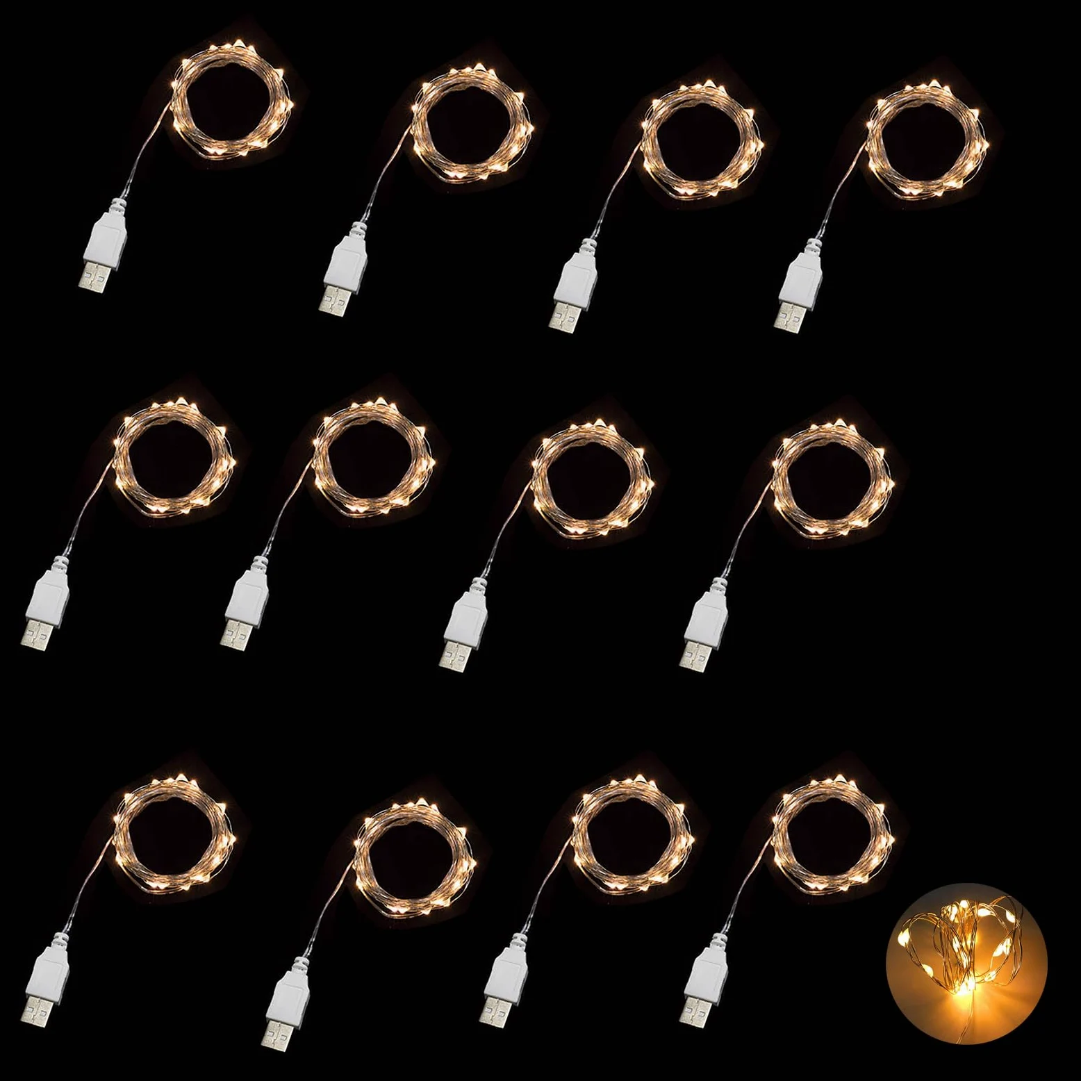 Sokelinn-six Stringa luminosa con 20 LED, alimentata tramite USB, per scrivania, ufficio, albero di Natale, decorazione per feste (Warm, 12)