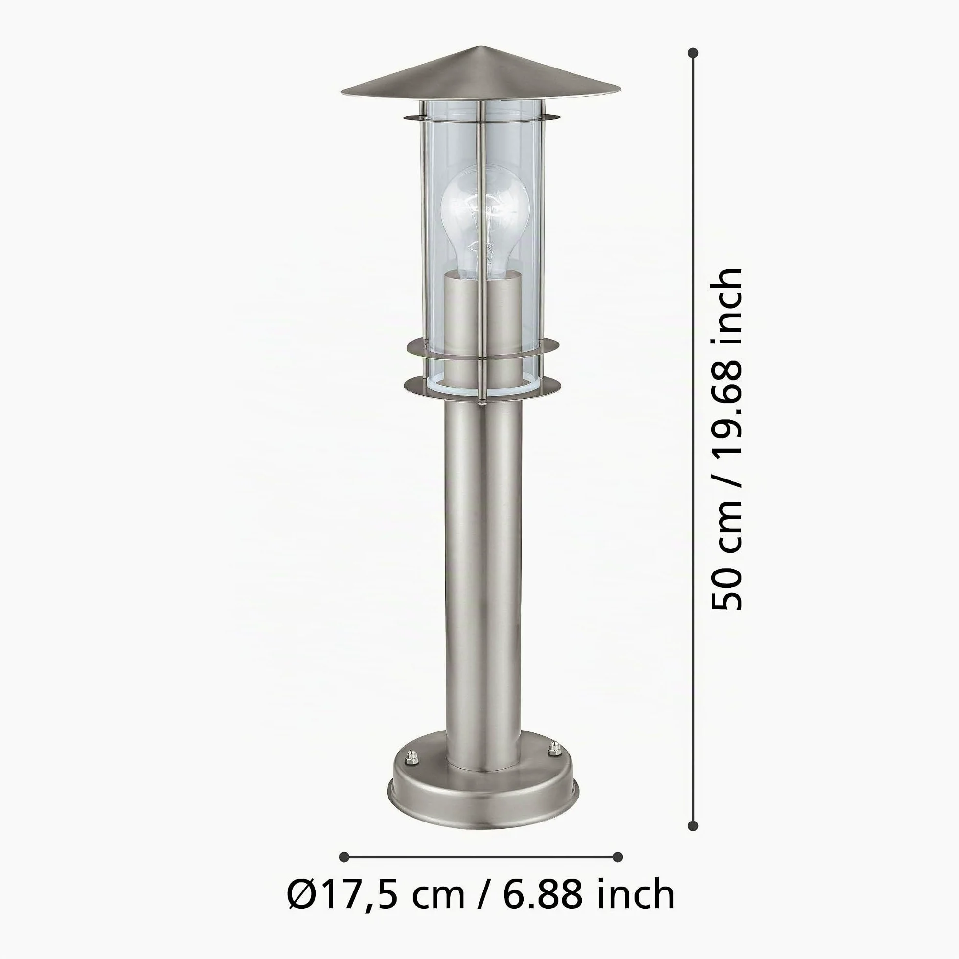 Eglo Lampada da Esterno per Sentieri Lisio, 1 fiamma, Lampada da Giardino | in Acciaio Inox Argento e Vetro Trasparente, Portalampada E27, IP44