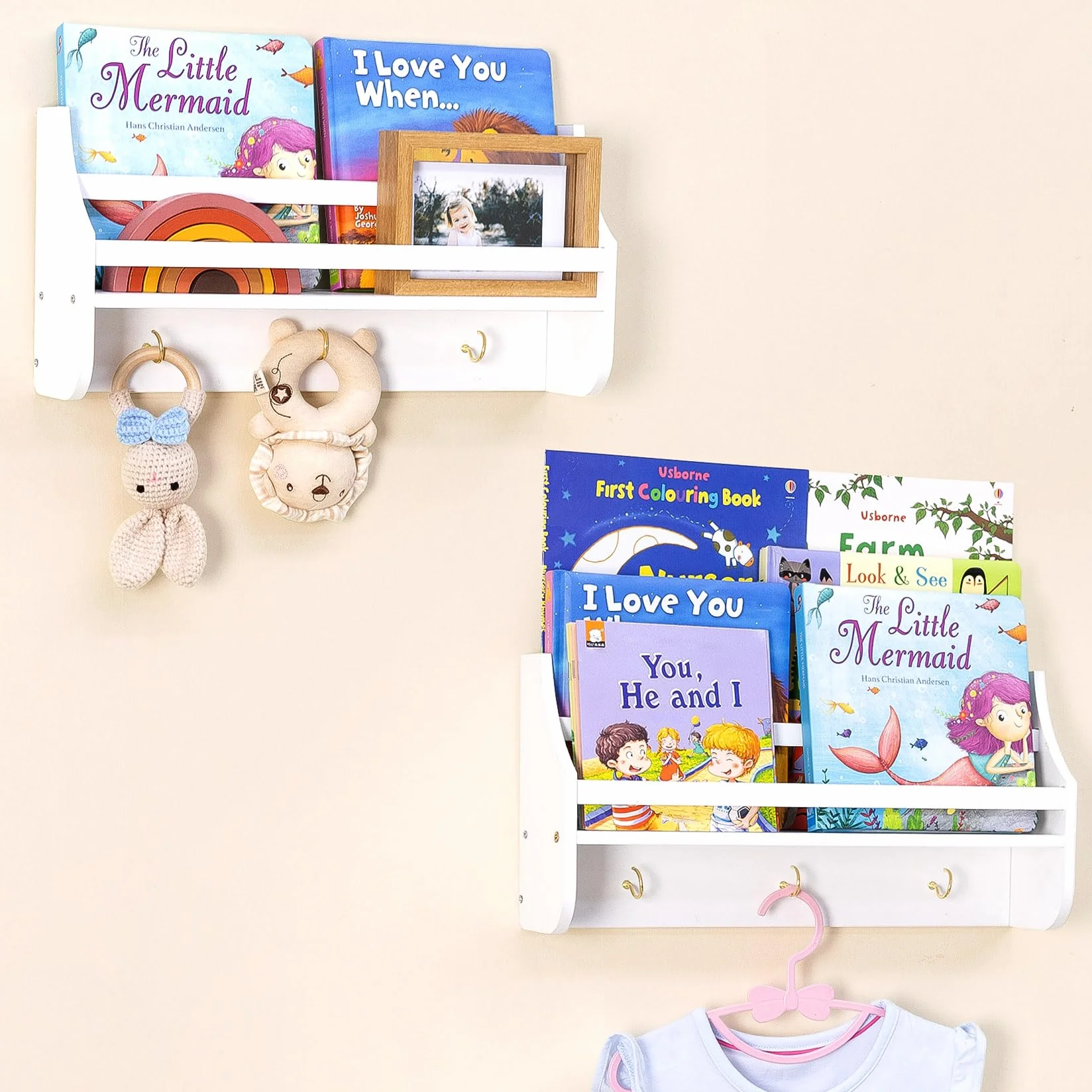 Set di 2 mensole galleggianti per bambini 40 x 20 x 10 cm bianco organizer da parete