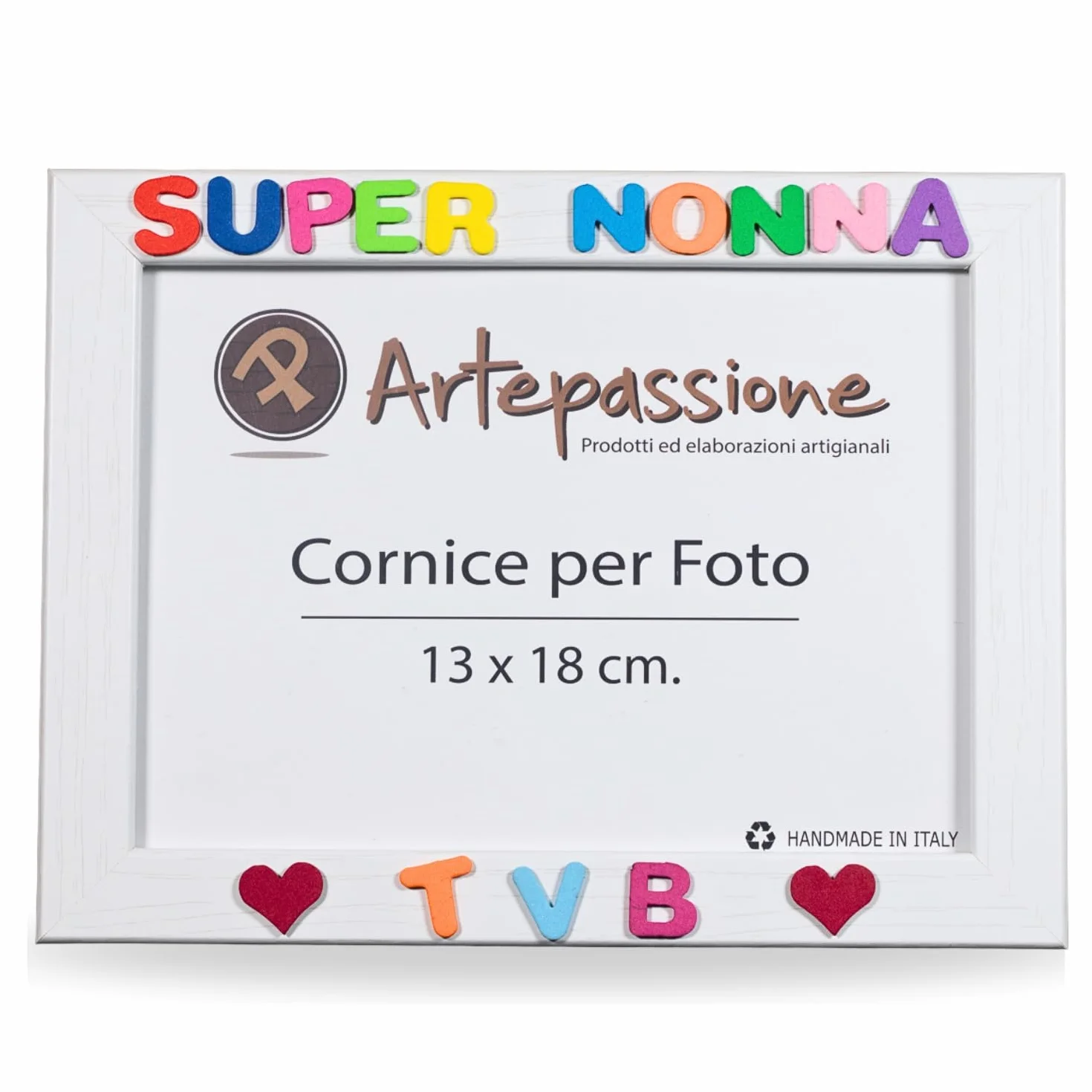 Regalo Nonna Cornice 13x18 Legno Scritto Super Nonna TVB Cuoricini Cornici Foto Bianca Idea Regalo Compleanno Nonni Portafoto Tavolo Parete