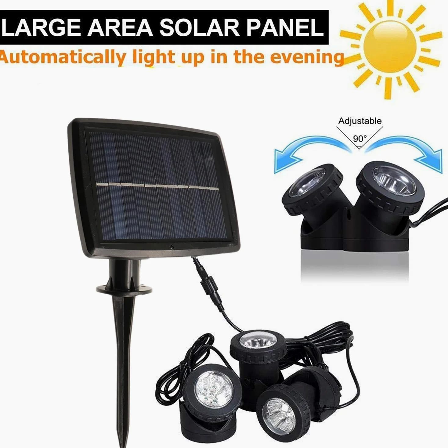 Luce solare da giardino, Impermeabile Faretti solari lampade sommergibili Luci subacquee Giardino Paesaggio Luci Spotlight per Acquario,giardino, stagno,fontana(Digitare 3-bianco)