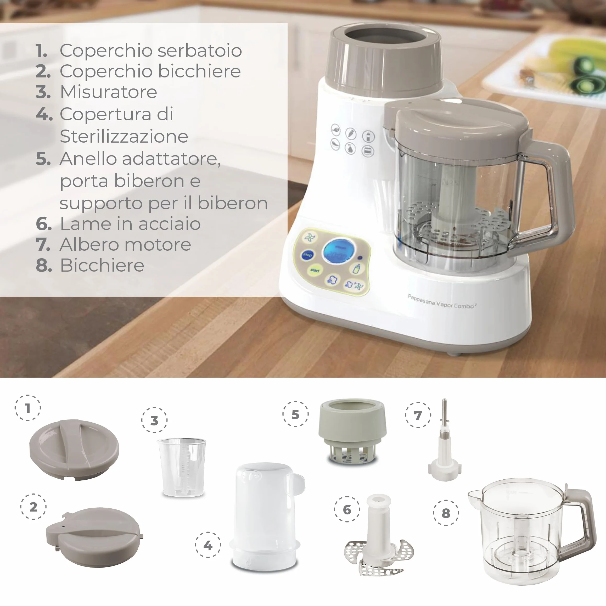 Nuvita 1966 Cuocipappa Pappasana Vapor Combo 2 6 in 1 Mini Robot per Pappe