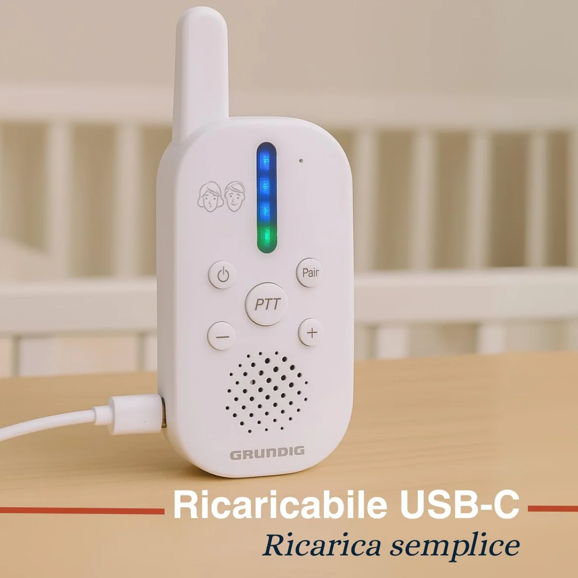 Grundig Baby Monitor Audio DECT Komunikacja Bidirekcyjna LED Dźwięku Baterie Biały