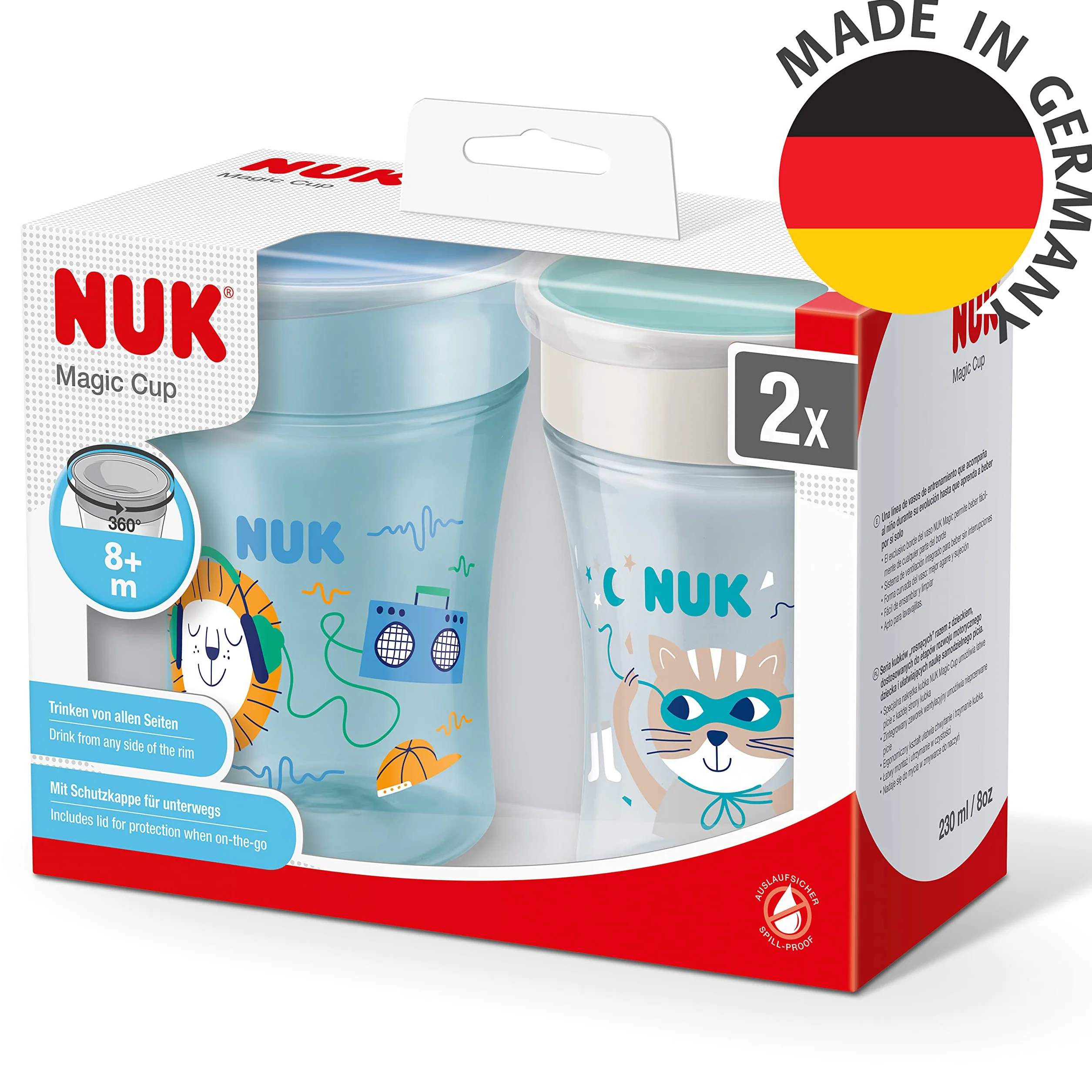 NUK Magic Cup bicchiere antigoccia 360° 230 ml Blu 2 pezzi 8+ mesi Senza BPA
