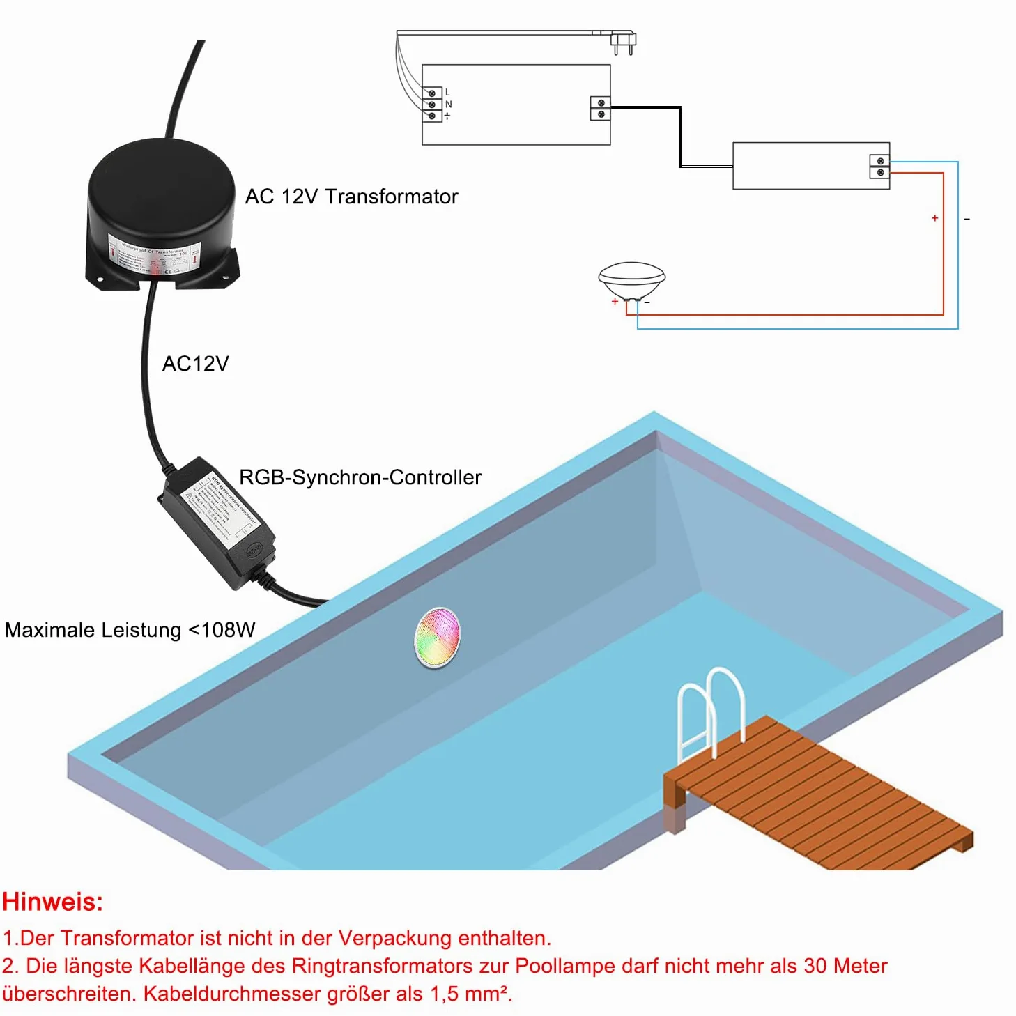 54W LED Illuminazione Della Piscina PAR56.12V RGB Luci Della Piscina Sincronizzazione Esterna con Telecomando, Timing 2/4/6H IP68 Lampada Della Piscina Impermeabile (1 PZ)