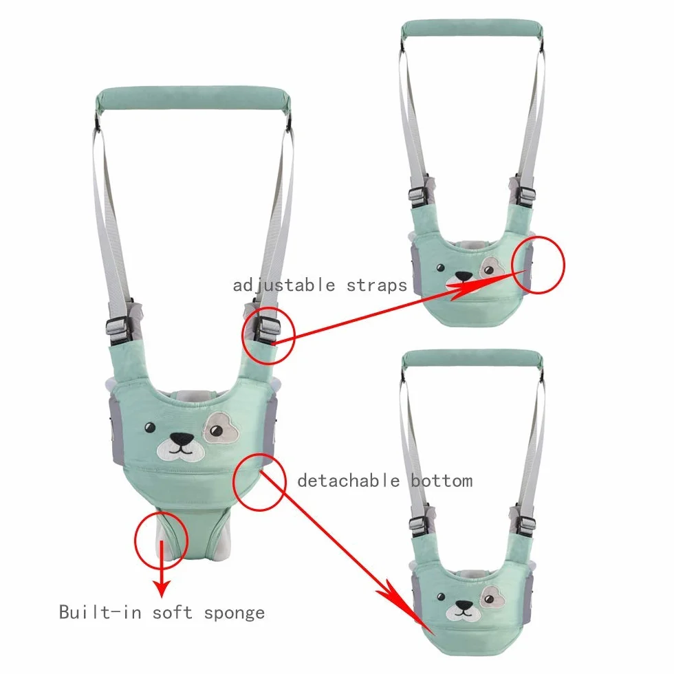 Felly Camminare Assistente per Bambino, Bretelle di Sicurezza, Redini Primi Passi, Verde 8-28 mesi