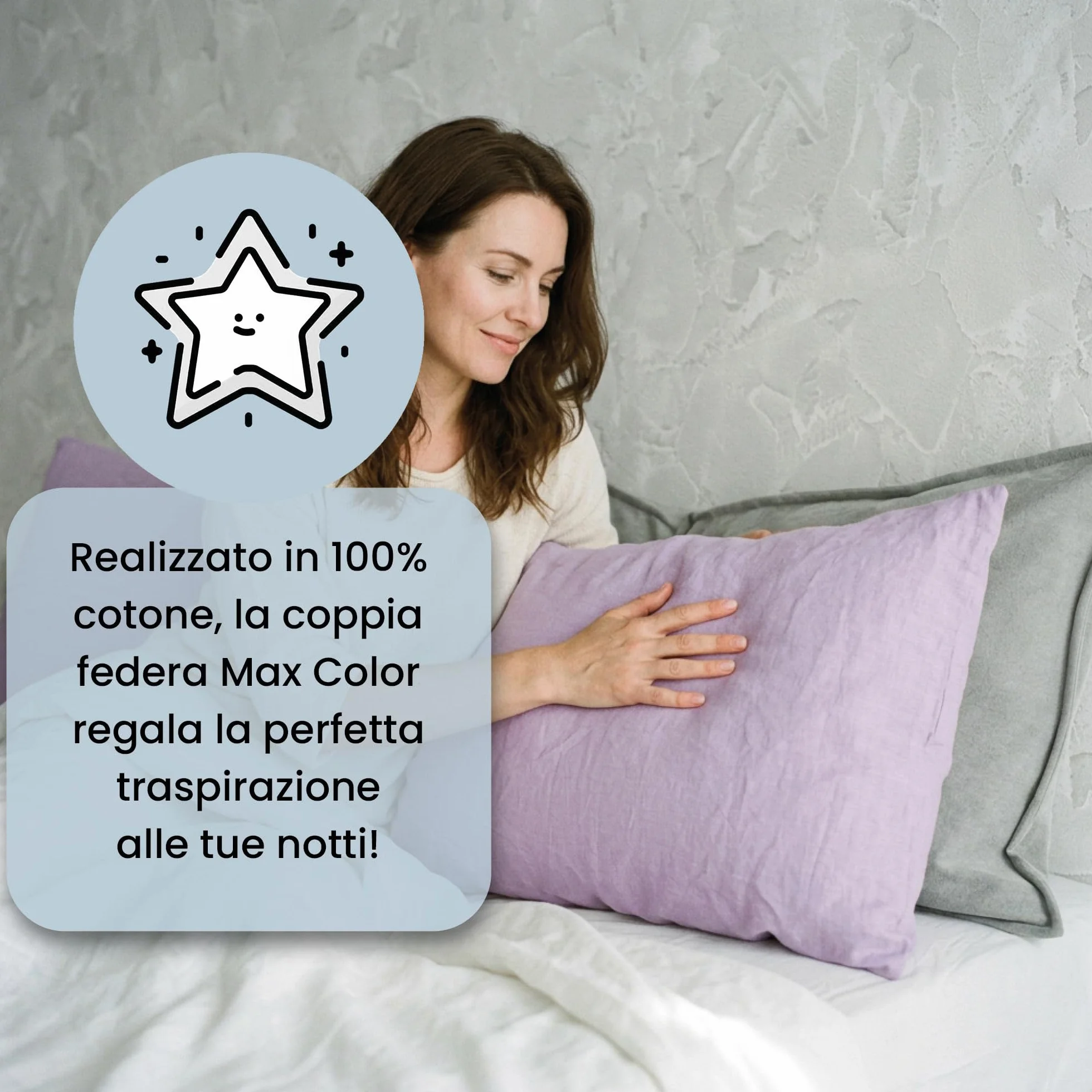 Coppia Federe 100% Cotone 50x80 cm con Patella Interna LILLA