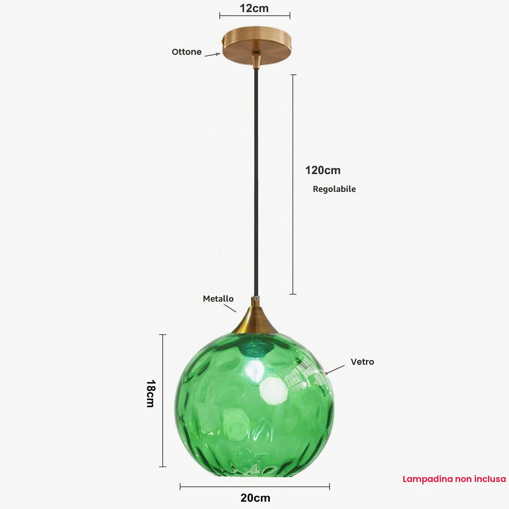 Lampadario a Sospensione a Sfera in Vetro Ondulato con Finitura Oro Lampada a Sospensione a Soffitto Industriale Vintage E27 Per Sala da pranzo Cucina - Verde scuro