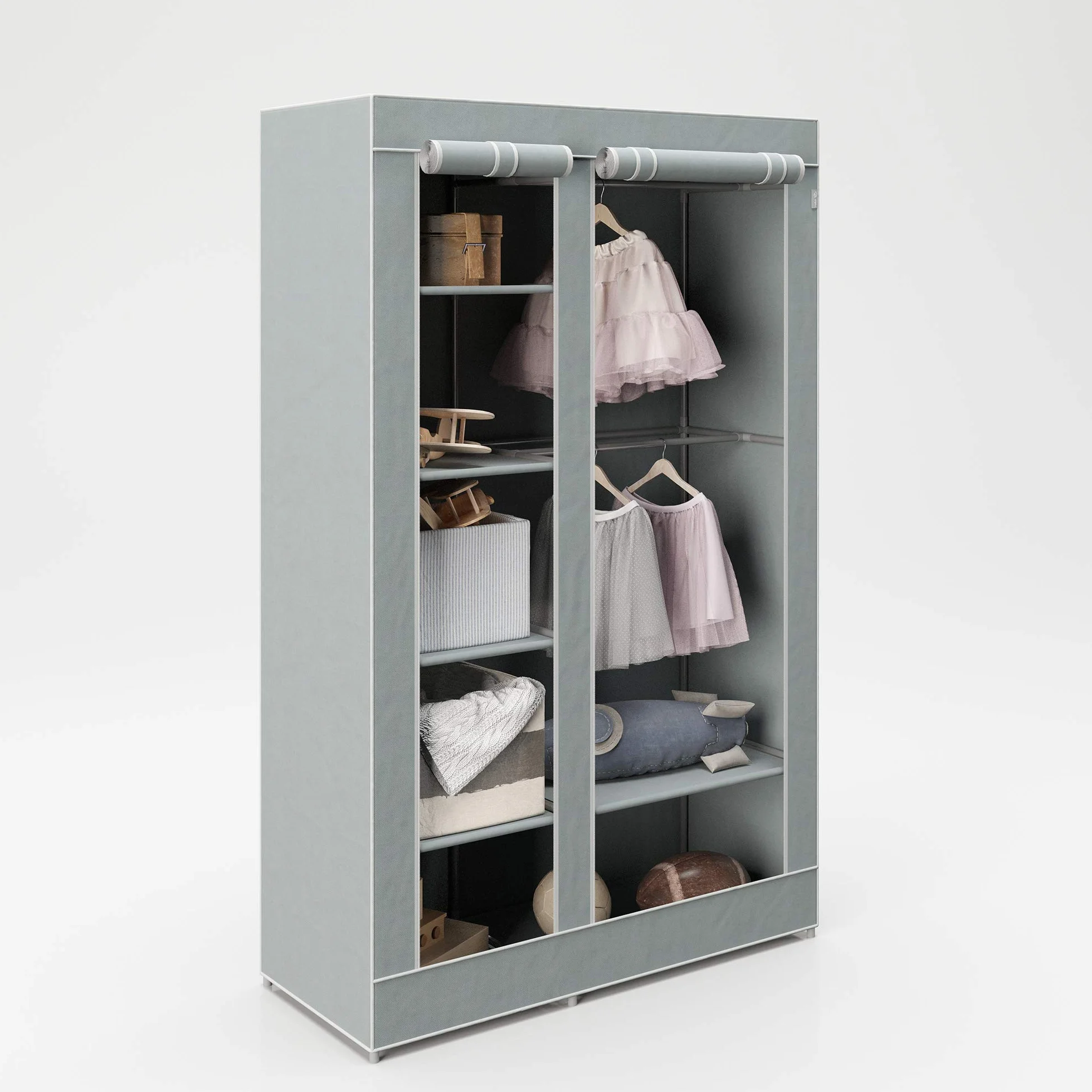 roba Armadio in Tessuto Little Stars 175 x 110 x 45 cm 6 Scomparti Grigio