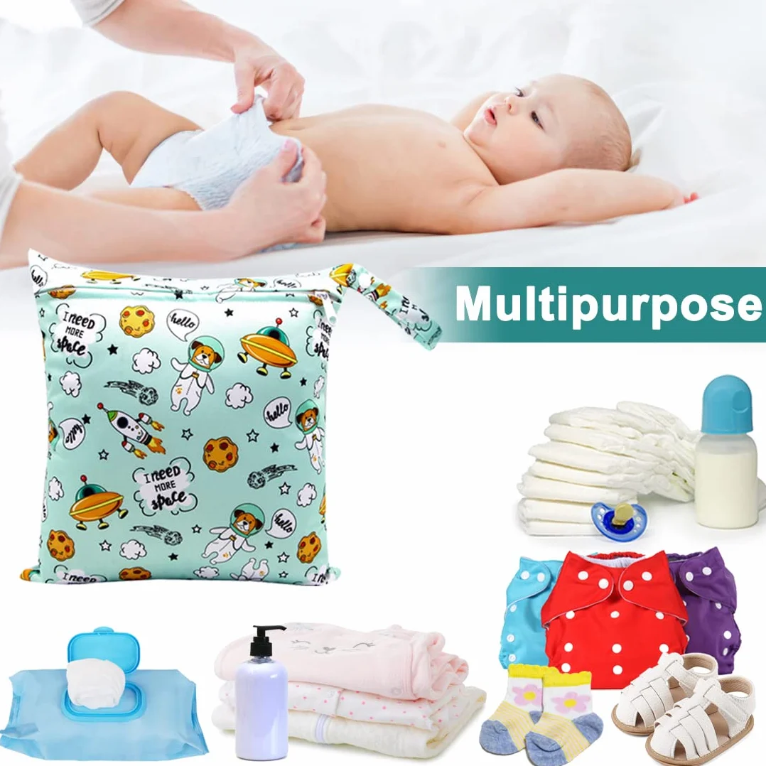 Wetbag Pannolini Riutilizzabile 3 Pezzi, Borsa Impermeabile con Zip per Viaggi e Palestra (Verde)