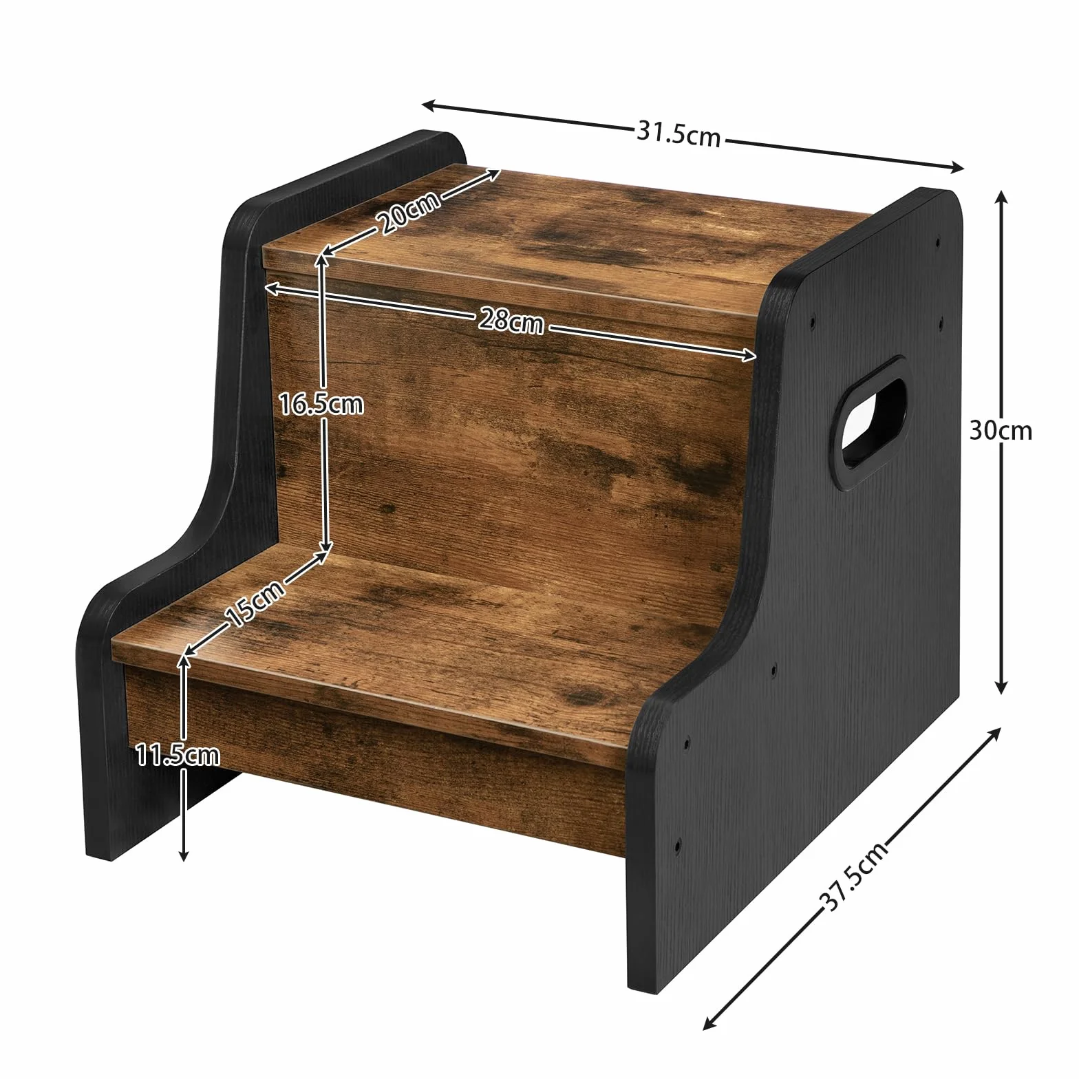 HOOBRO Poggiapiedi per Bambini, Sgabello Scaletta a 2 Gradini, Antiscivolo, Marrone Vintage e Nero
