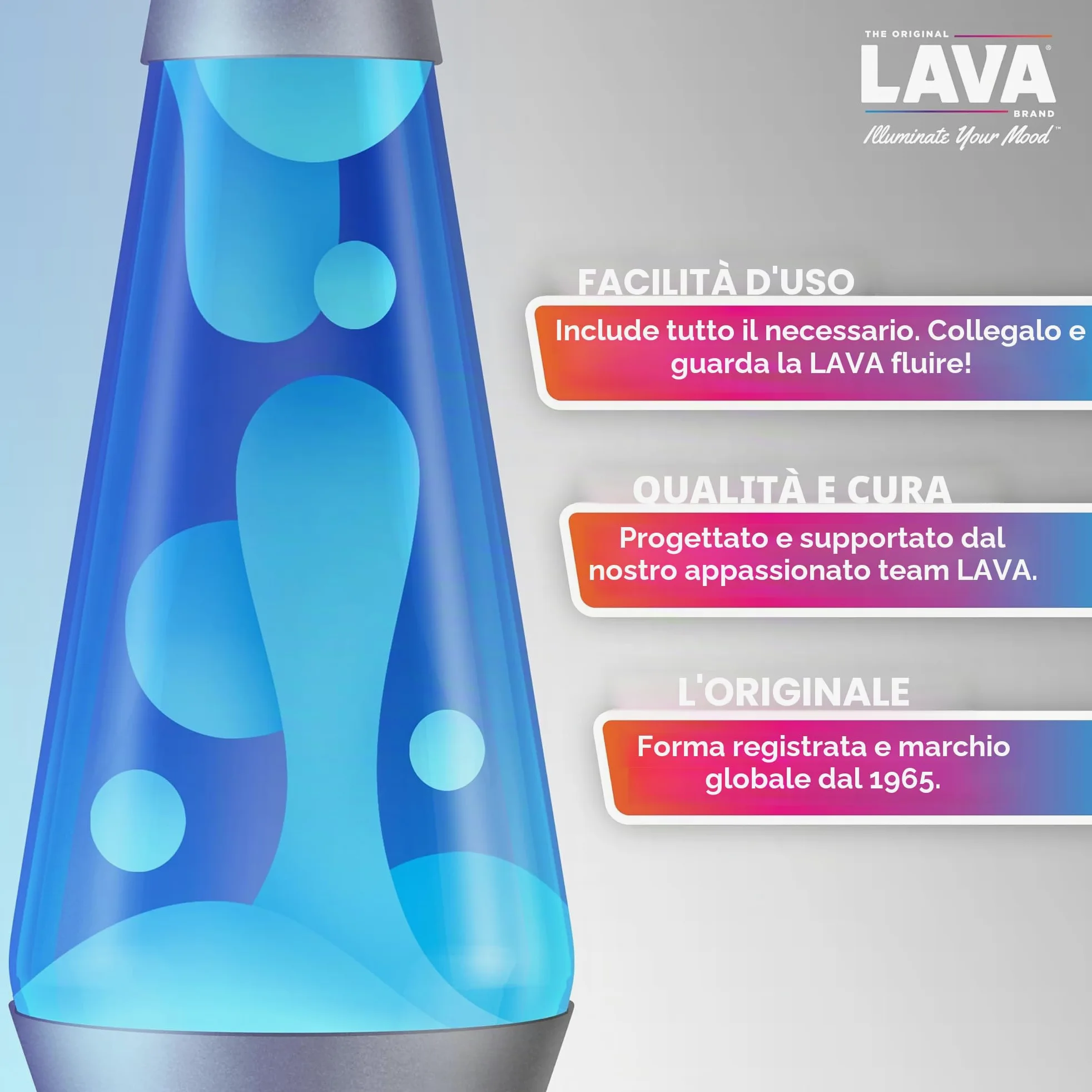 Lava Lite Lampada Lava Classica, 36,8 cm, Bianco/Blu, Alluminio