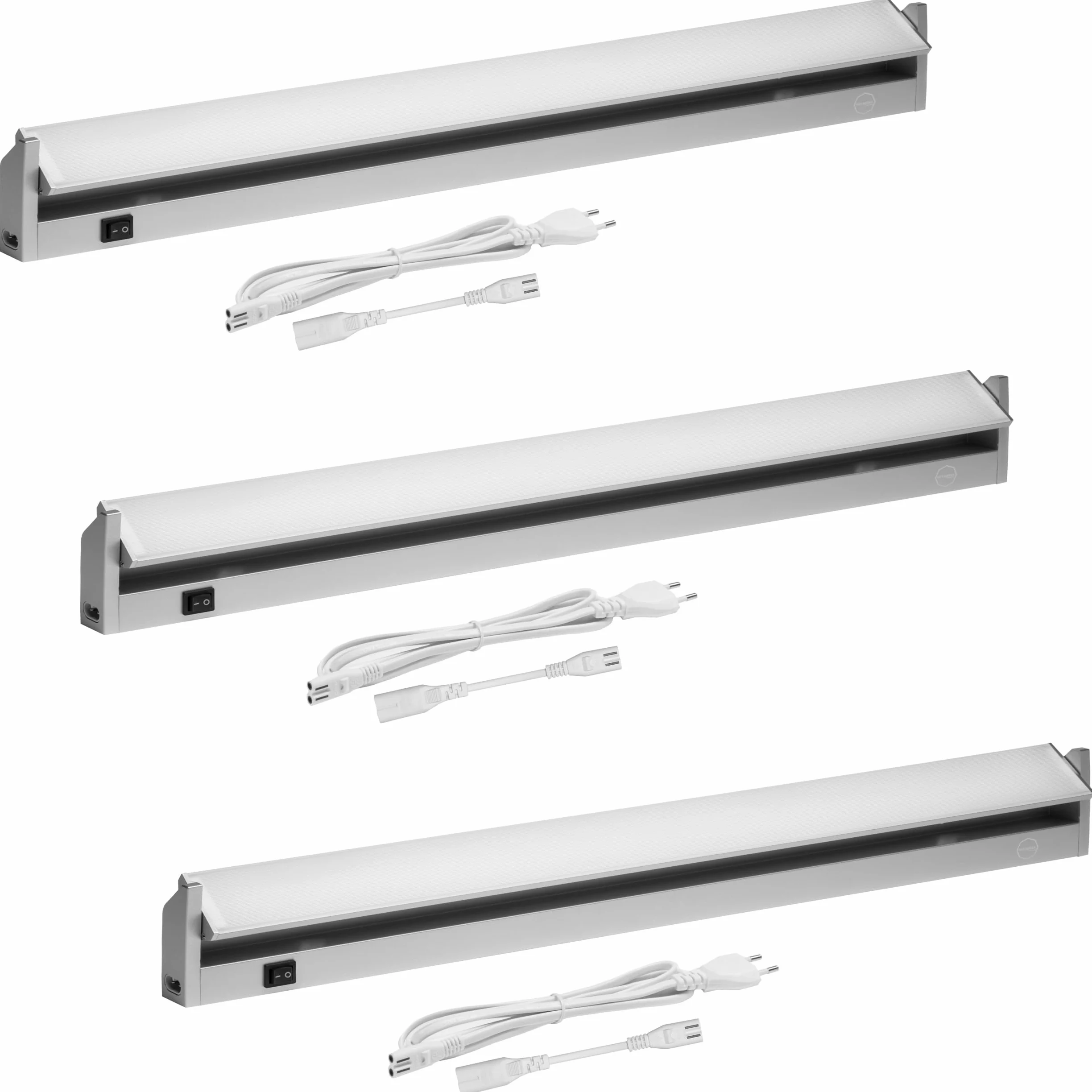 Oktaplex set da 3 Rota barra LED sottopensile orientabile 91 cm | 1615 lm e 14,6 W, 3000 K bianco caldo su 230 V, corpo orientabile in alluminio argento con interruttore