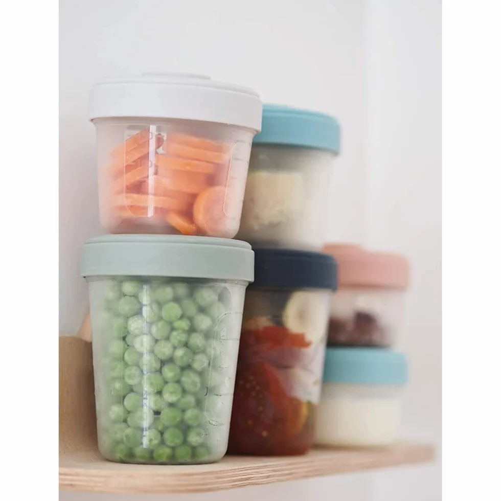 BÉABA Set di 6 Contenitori per Pappa in Silicone 250 ml Ermetici Impilabili per Svezzamento Bebè