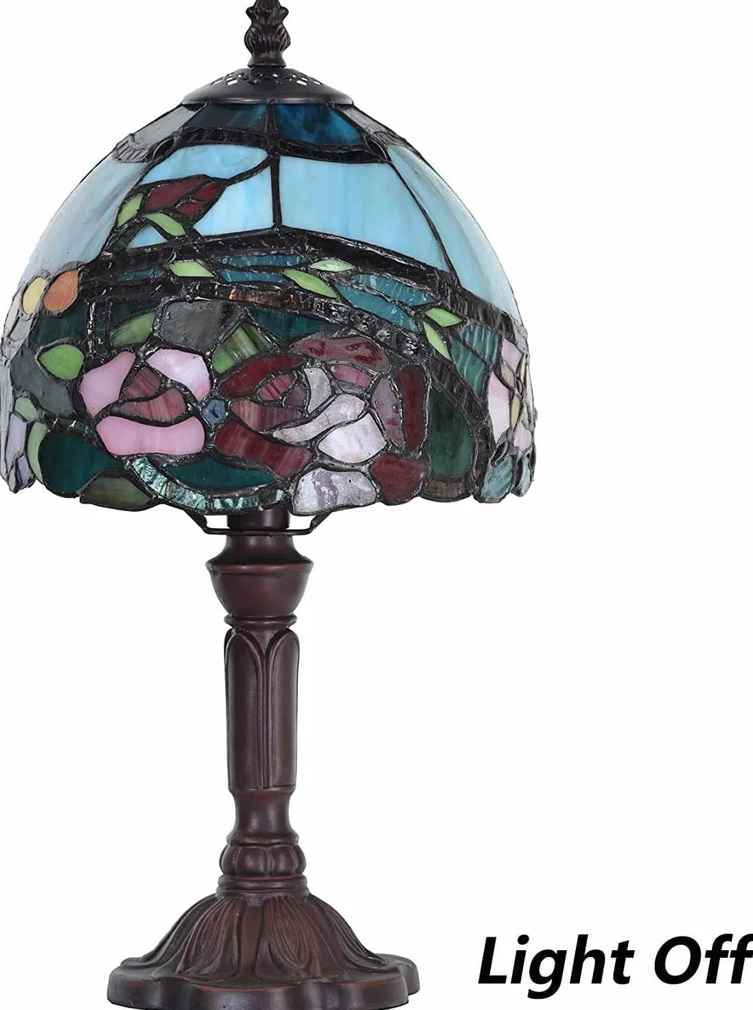 Bieye L30736 Lampada da tavolo in vetro colorato in stile Tiffany con paralume largo 8 pollici, alto 15 pollici, rosso