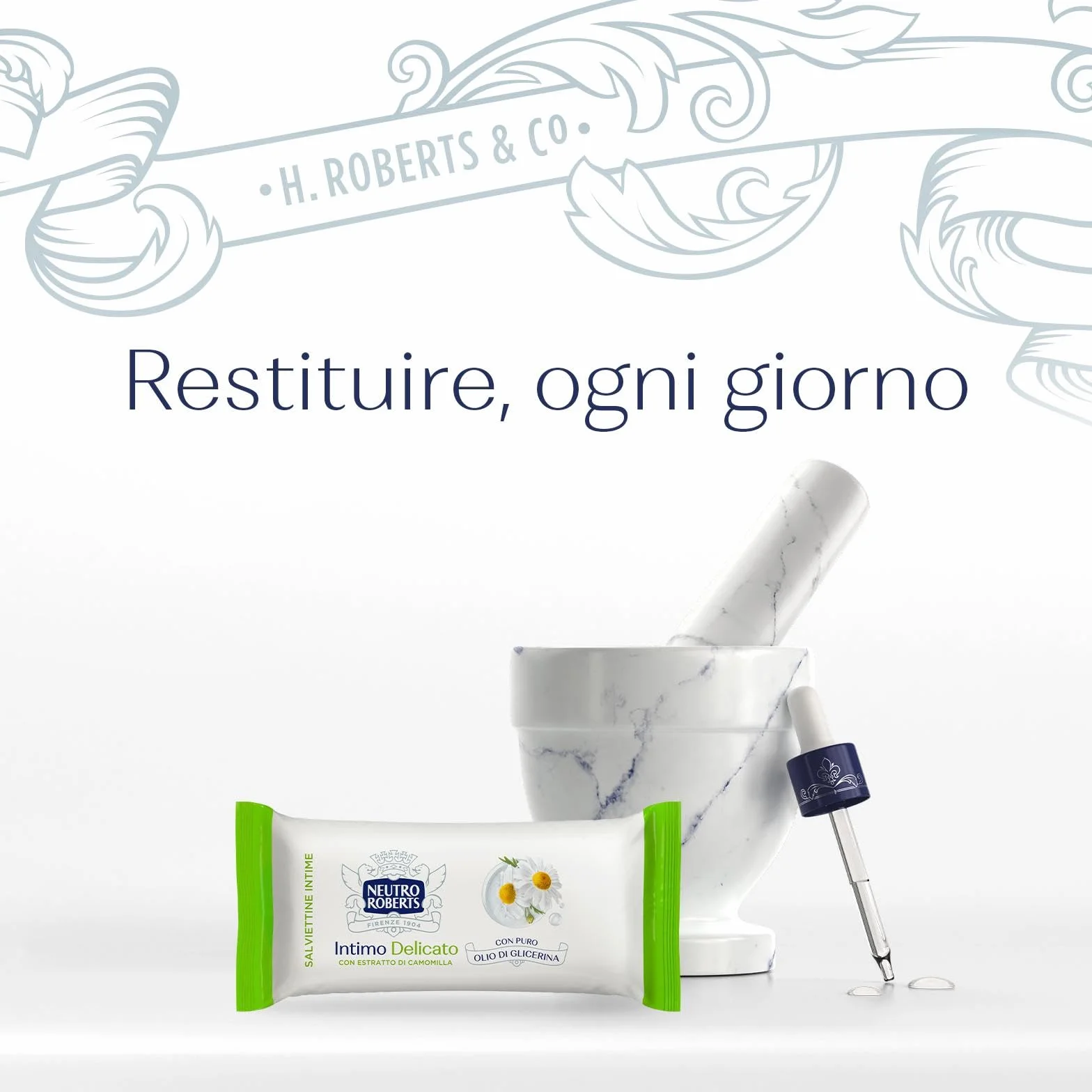 Salviette per Igiene Intimo Neutro Roberts con Camomilla, 100% Naturale, Pelli Sensibili, 6 Pezzi x 12 Salviettine