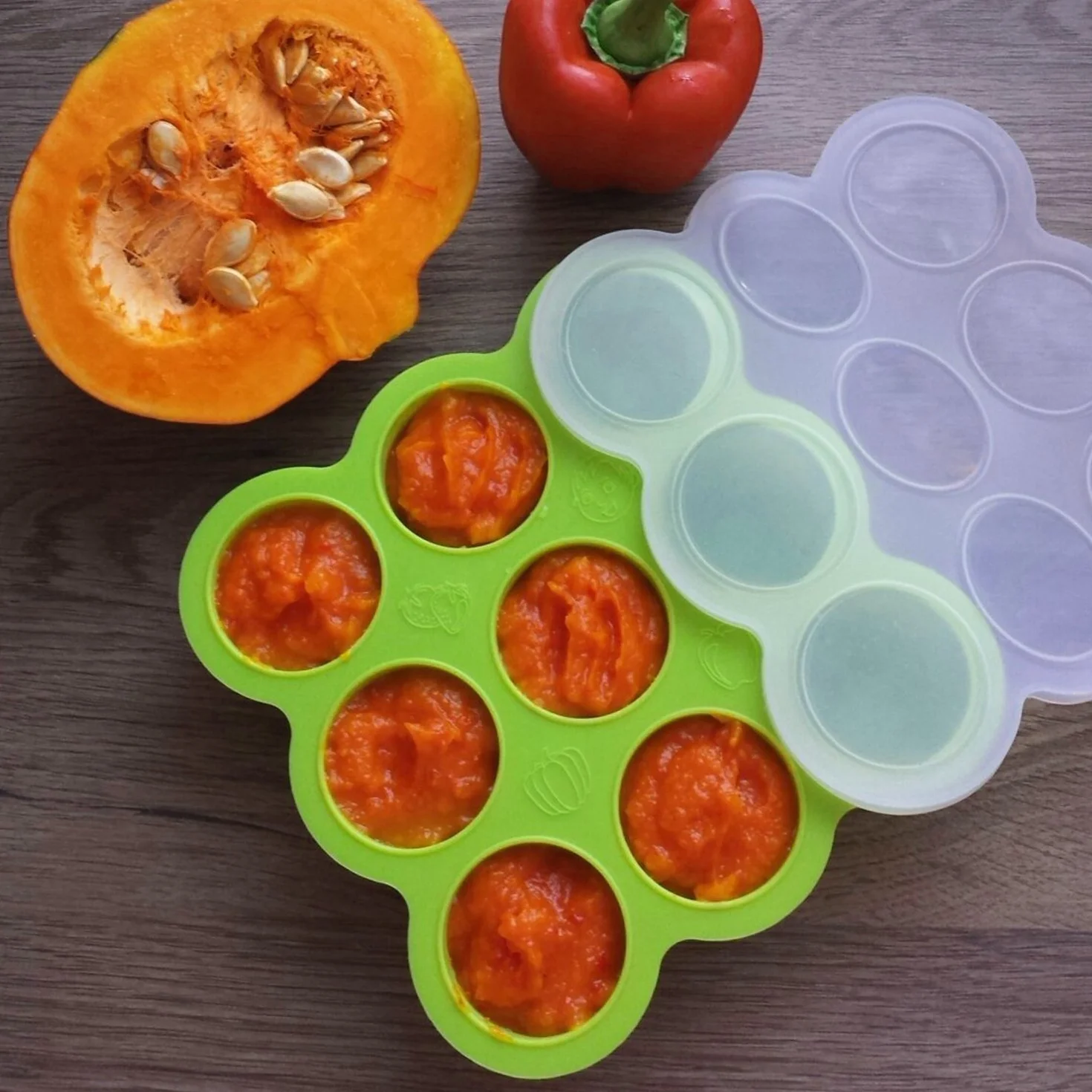Contenitore Pappa Silicone per Bimbi con 9 Stampini - Contenitore Freezer Coperchio Rimovibile Verde