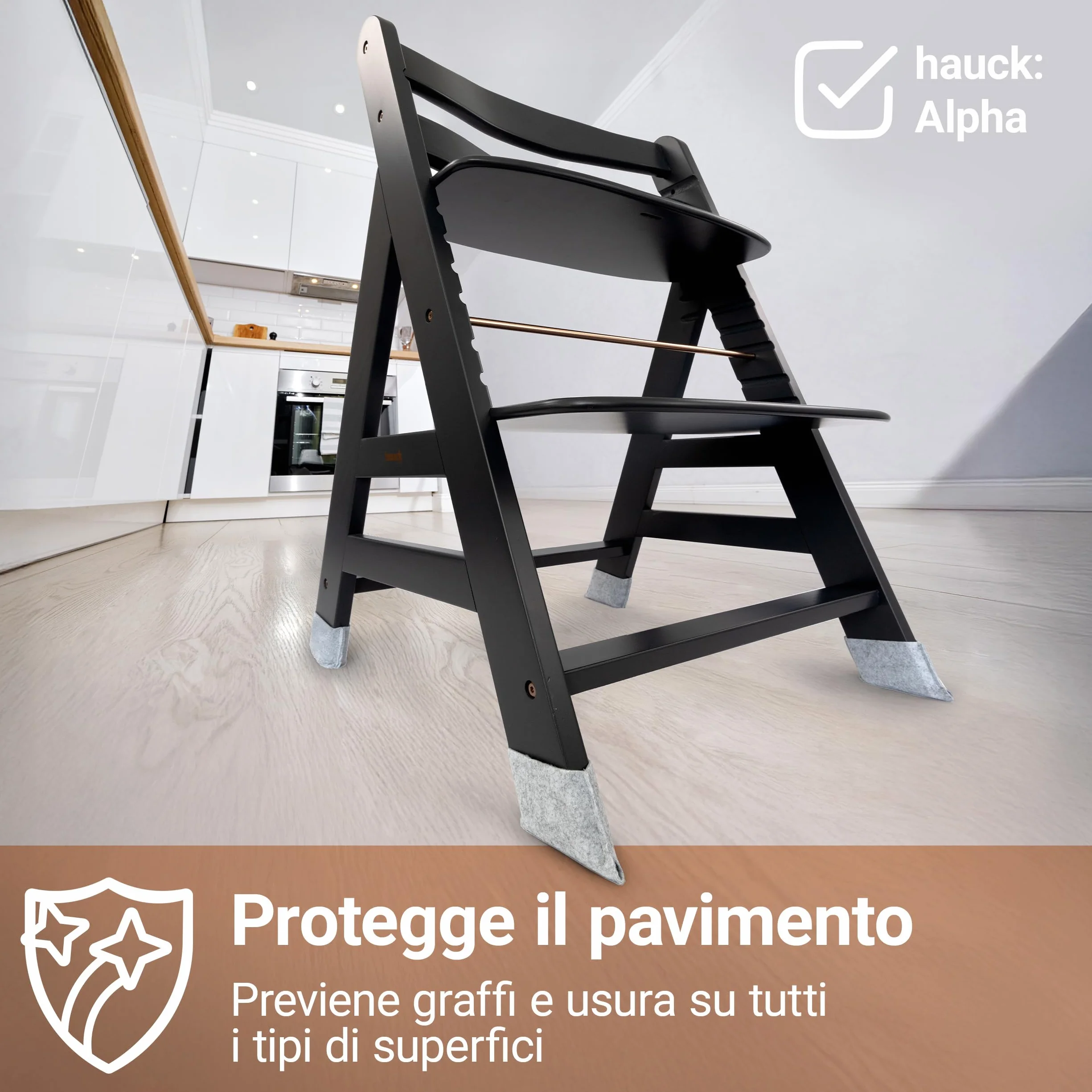 LaLoona Set Feltrini per Seggiolone 4 Protezioni Pavimento Compatibili con hauck Alpha Beta roba Sit Up Antigraffio Grigio