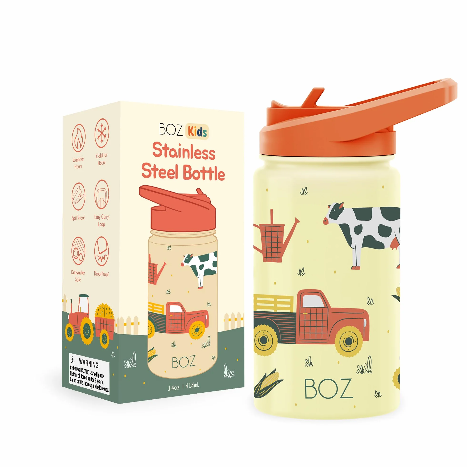 Borraccia Bambini con Cannuccia 400 ml BOZ, Termica, Lavabile in Lavastoviglie, BPA Free, Antigraffio