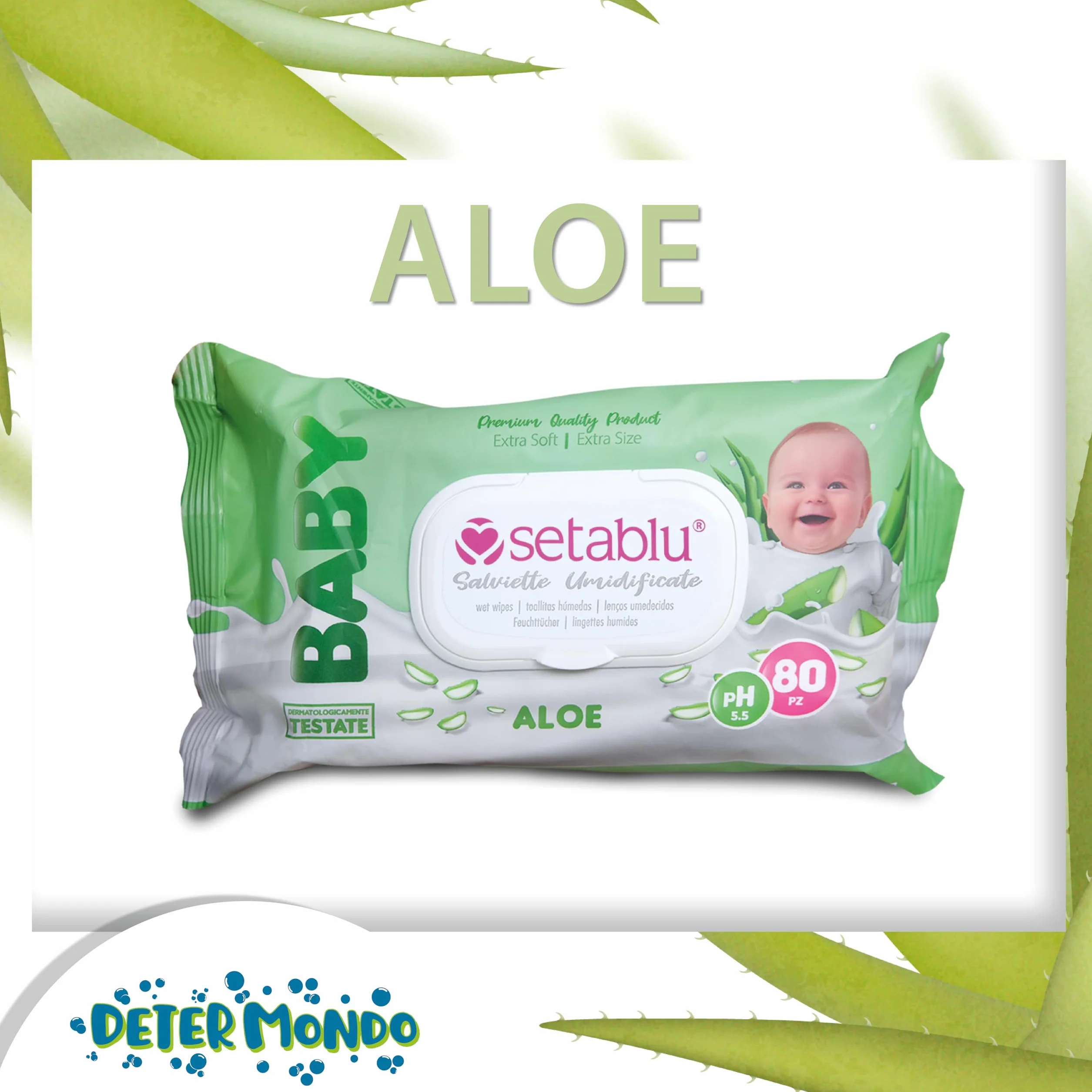 DETERMONDO 880 Salviette Neonato Igienizzanti Umidificate all'Aloe Senza Alcool, 11x80 Confezioni