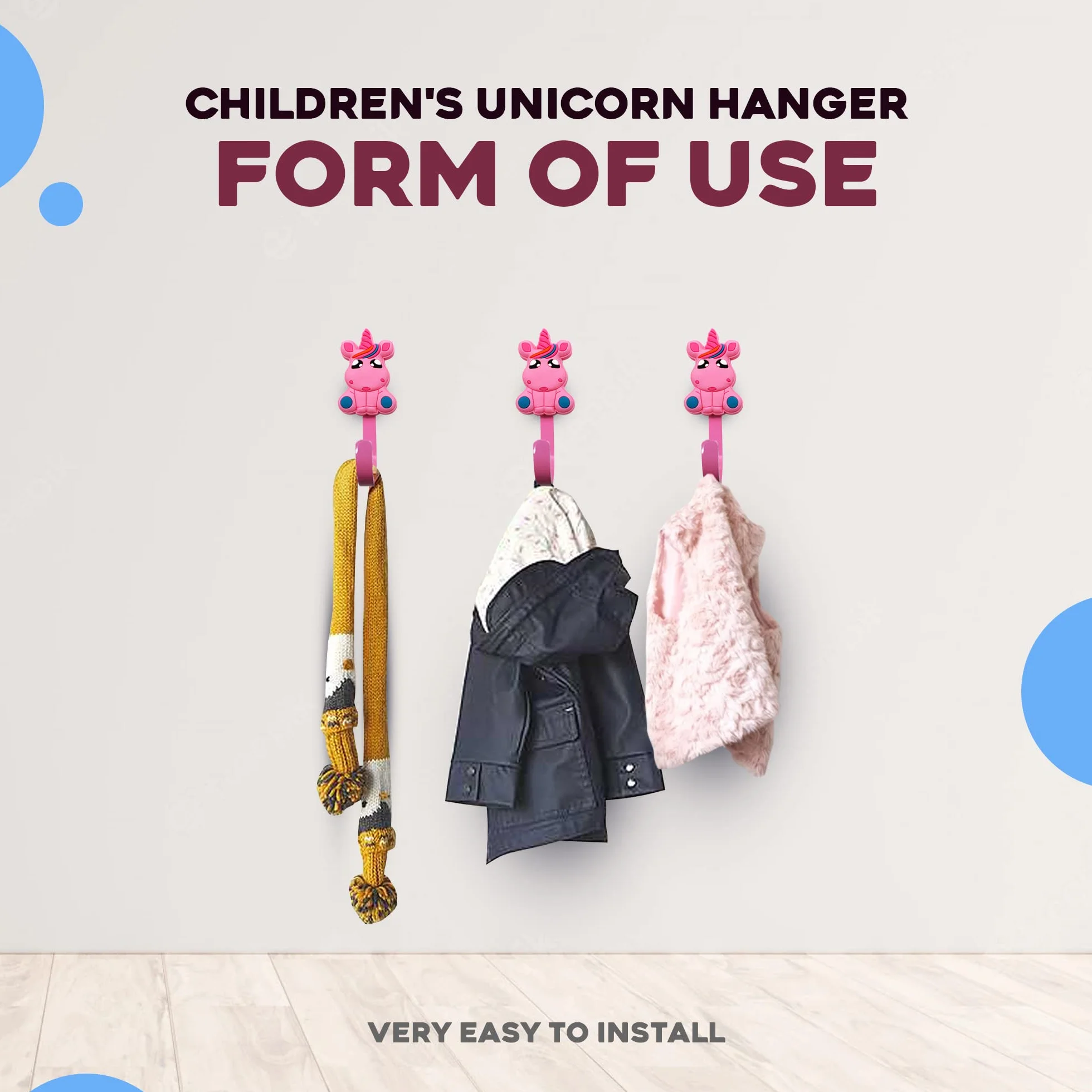 Appendini per bambini Unicorno Rosa 34x90 mm 4 Appendiabiti Attaccapanni