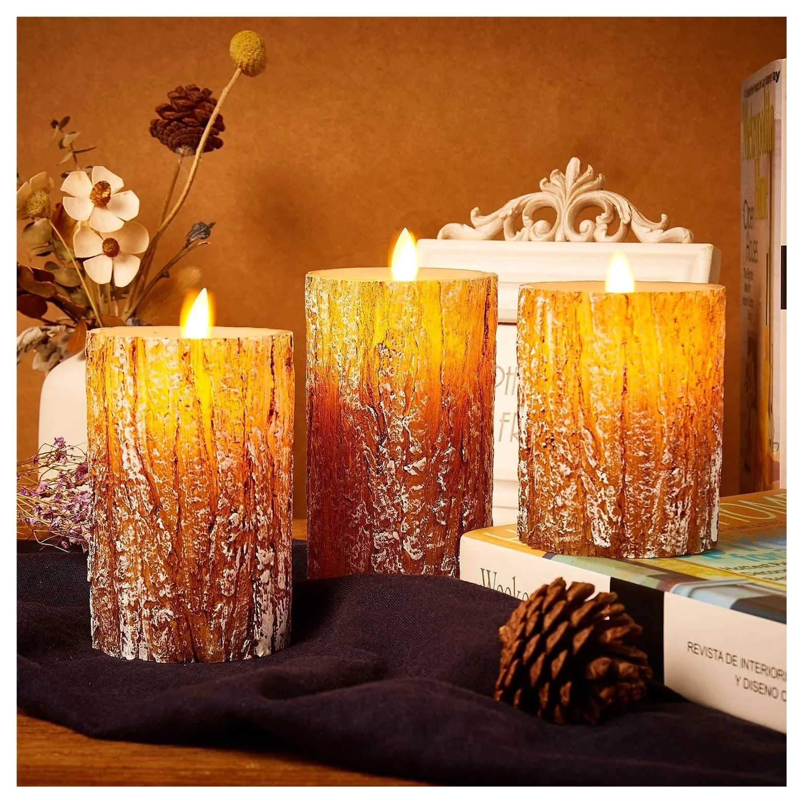 Candele senza fiamma, Candele a batteria Candele senza fiamma a LED in vera cera con telecomando e timer, Candela elettronica finta for decorazioni for la casa delle feste, Set di 3 (Size : B)