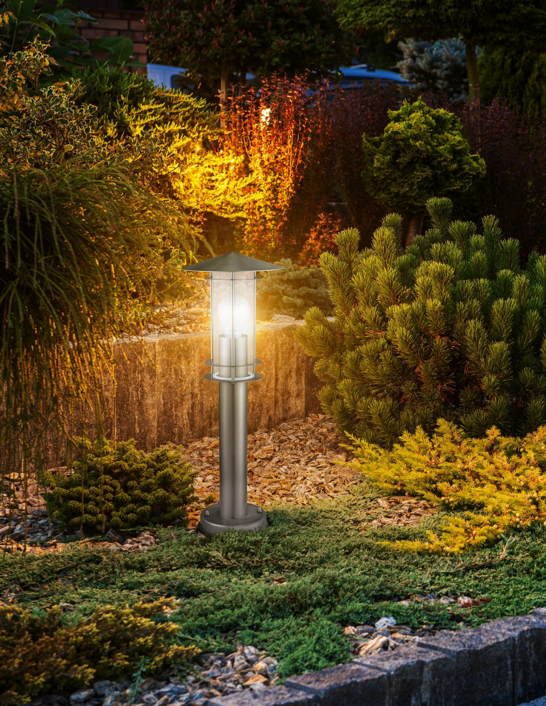 Eglo Lampada da Esterno per Sentieri Lisio, 1 fiamma, Lampada da Giardino | in Acciaio Inox Argento e Vetro Trasparente, Portalampada E27, IP44