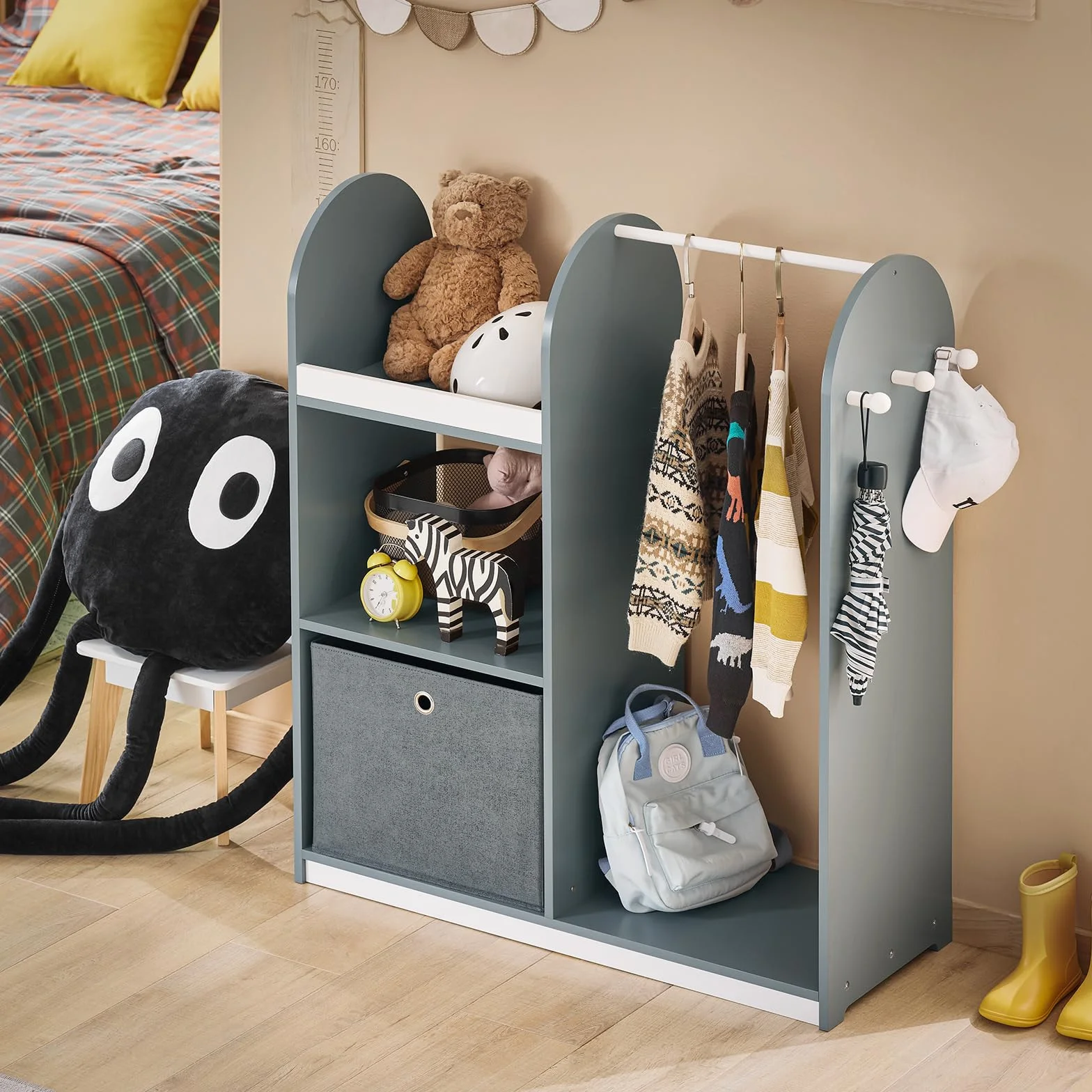 SoBuy Armadio Bambini 3 Scomparti Contenitore Tessuto Ganci Laterali Guardaroba Grigio 97x35x108 KMB40-HG
