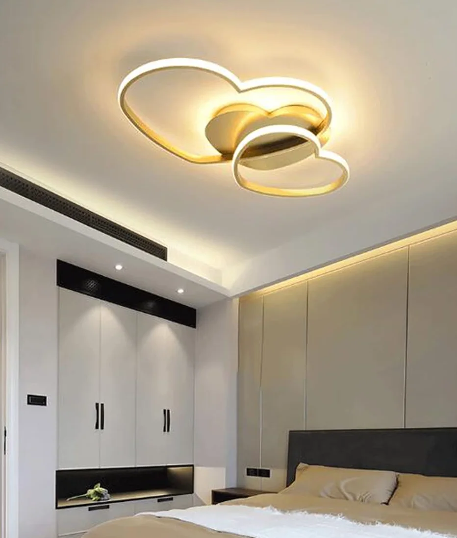 LED Lampada Da Soffitto Dimmerabile Plafoniera Forma Di Cuore Lampada Da Soggiorno Moderna Con Telecomando Metallo Lampadario Per Camera Dei Bambini Ragazzi Ragazze Cameretta Cucina,Oro,50cm