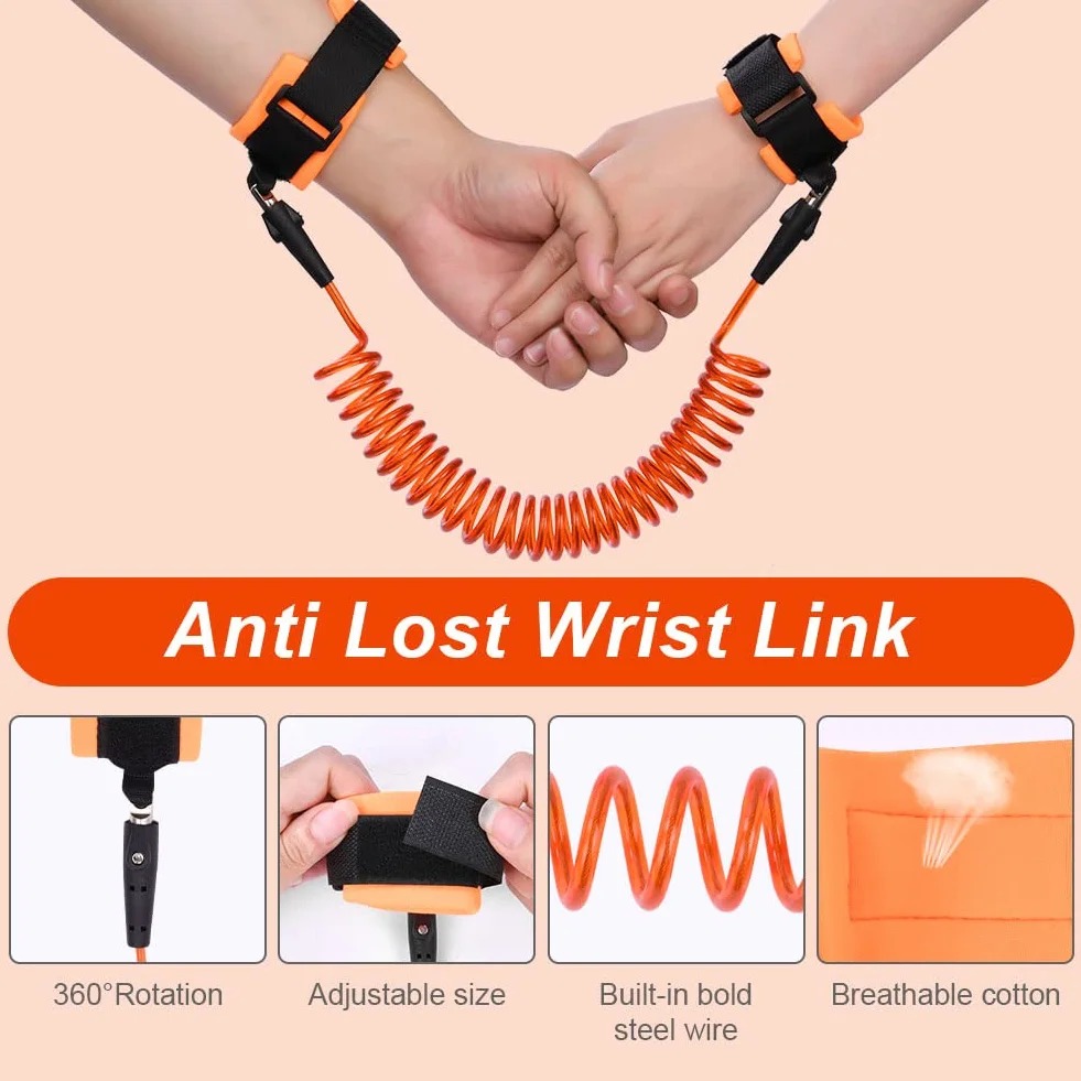 AOMIG Bracciale Sicurezza Bambino 2.5M Anti-Perso Guinzaglio Polso Arancia