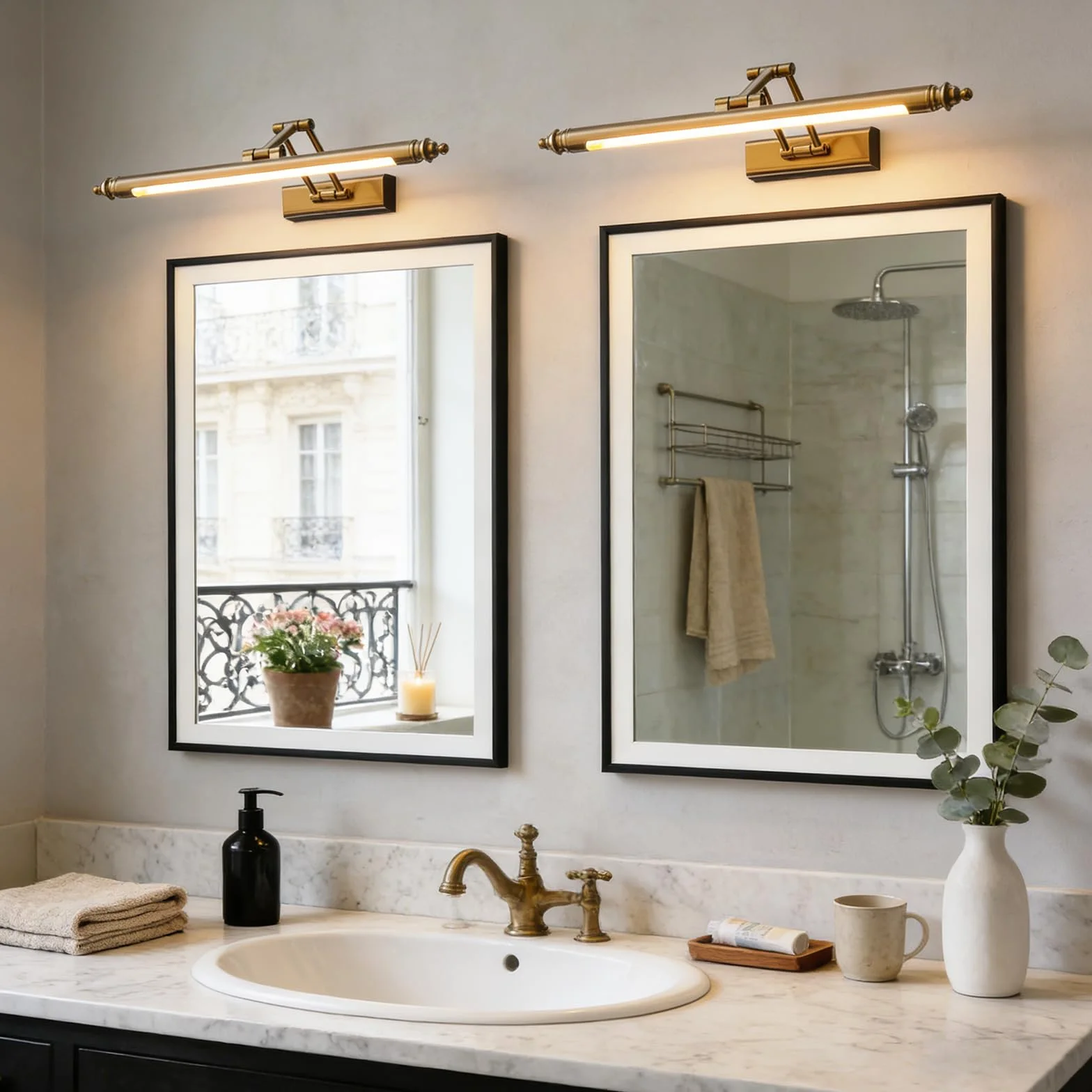 Lampada da Specchio Bagno Vintage, Luce Specchio Bagno LED Ottone Retro, Regolabile Applique in Acciaio Inox, Impermeabile IP44 Bianco Caldo 3000K (60CM12W)