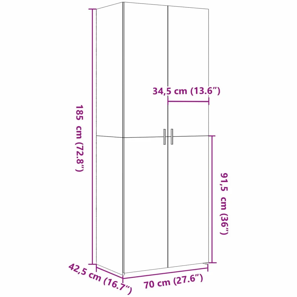 vidaXL Armadietto alto bianco 70 x 42,5 x 185 cm legno con mensola