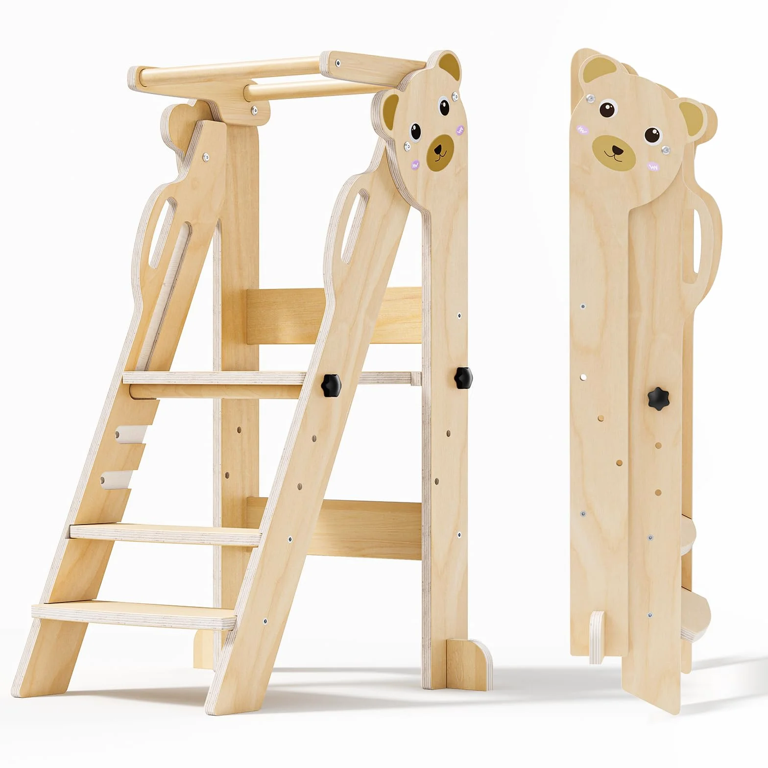 Torre montessoriana pieghevole per bambini, Montessori Learning Tower regolabile in altezza, legno naturale