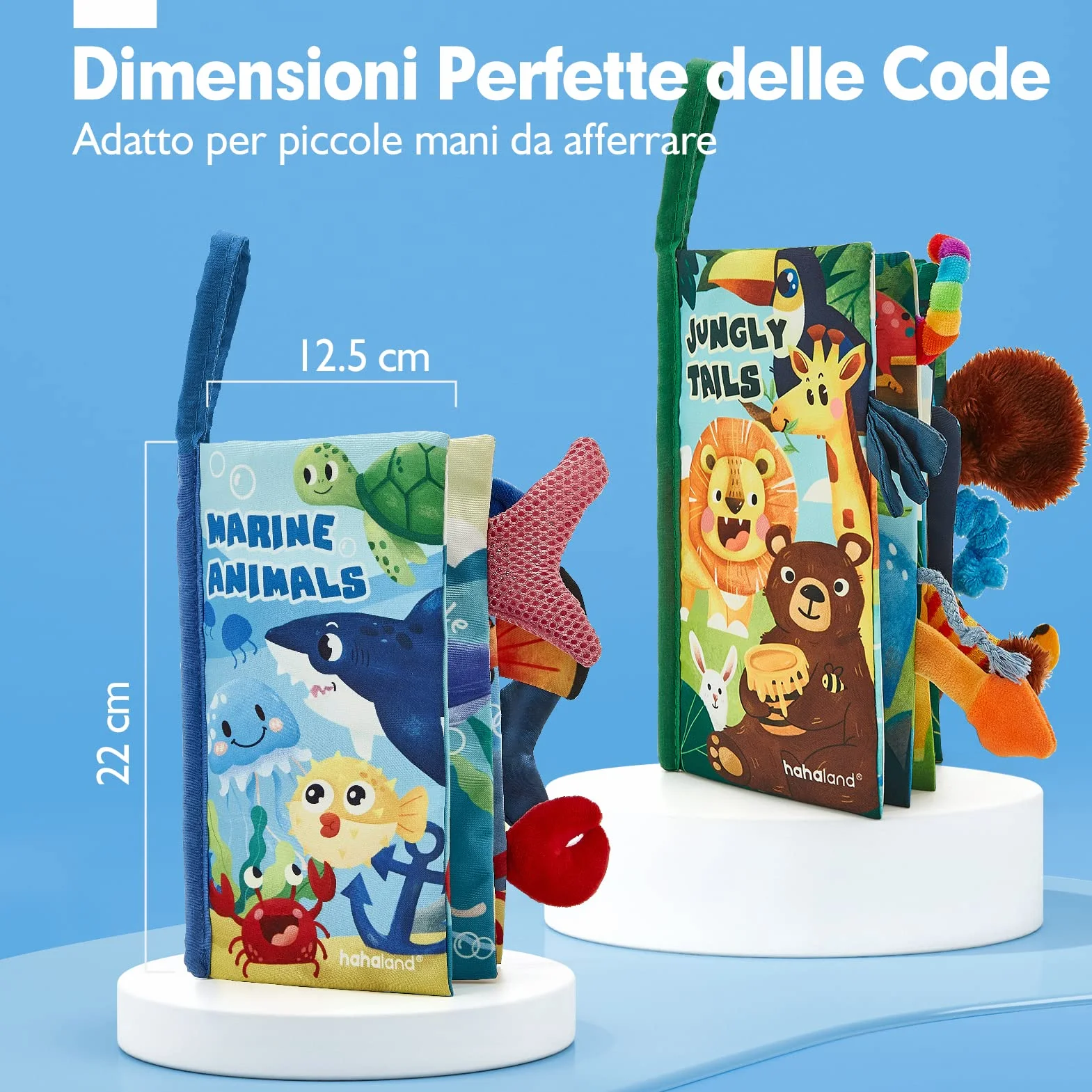 hahaland Libri di Stoffa Neonati 2 Pezzi - Libretti Morbidi Giungla Sensoriali, Libro Tattile per Tummy Time 0-12 Mesi