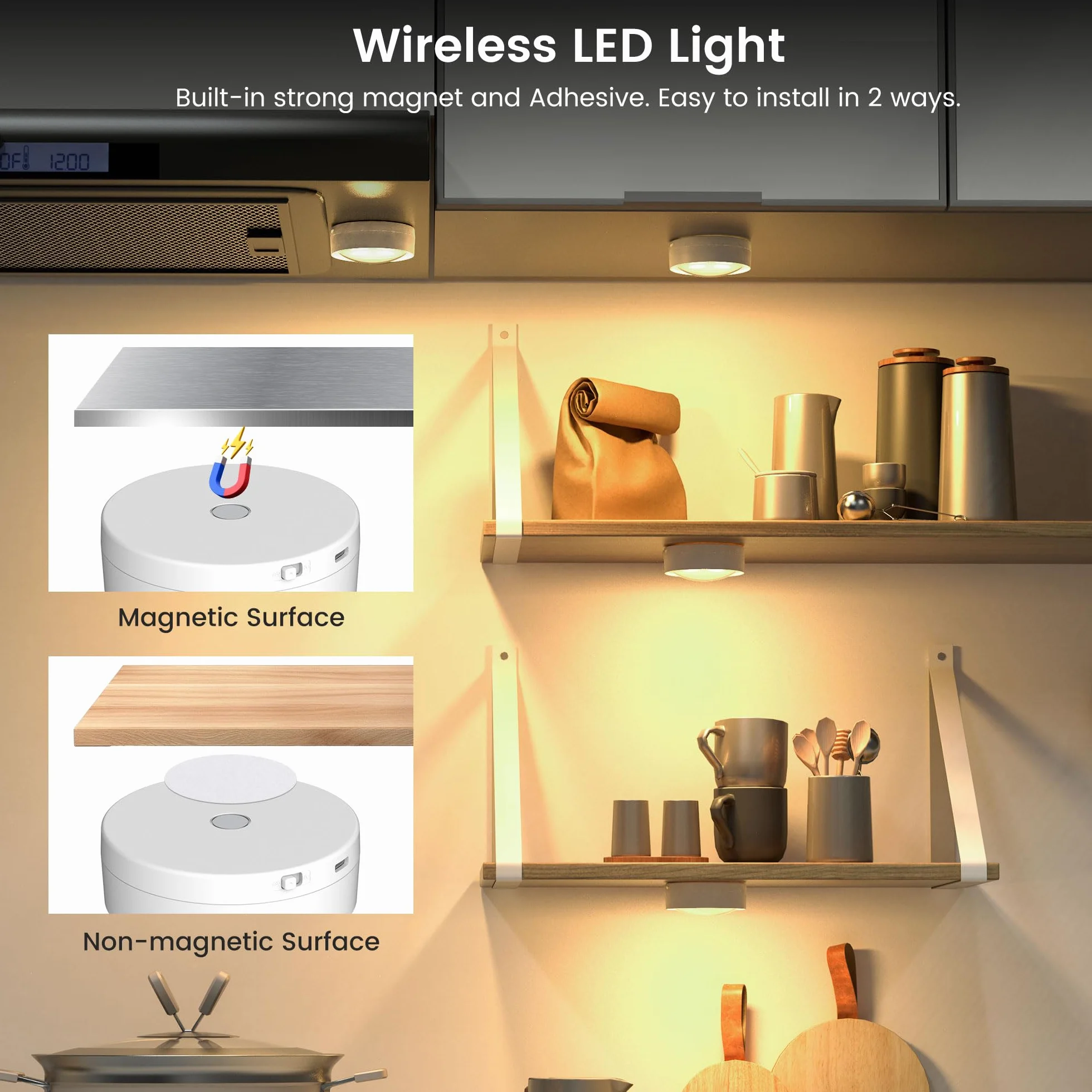 Onumii Luce Sottopensile Cucina LED Ricaricabile Batteria Luci con Telecomando Senza Fili Lampada con Magnete Cangiante di Colore per Vetrina Armadio Scaffali (6pcs Bianco)