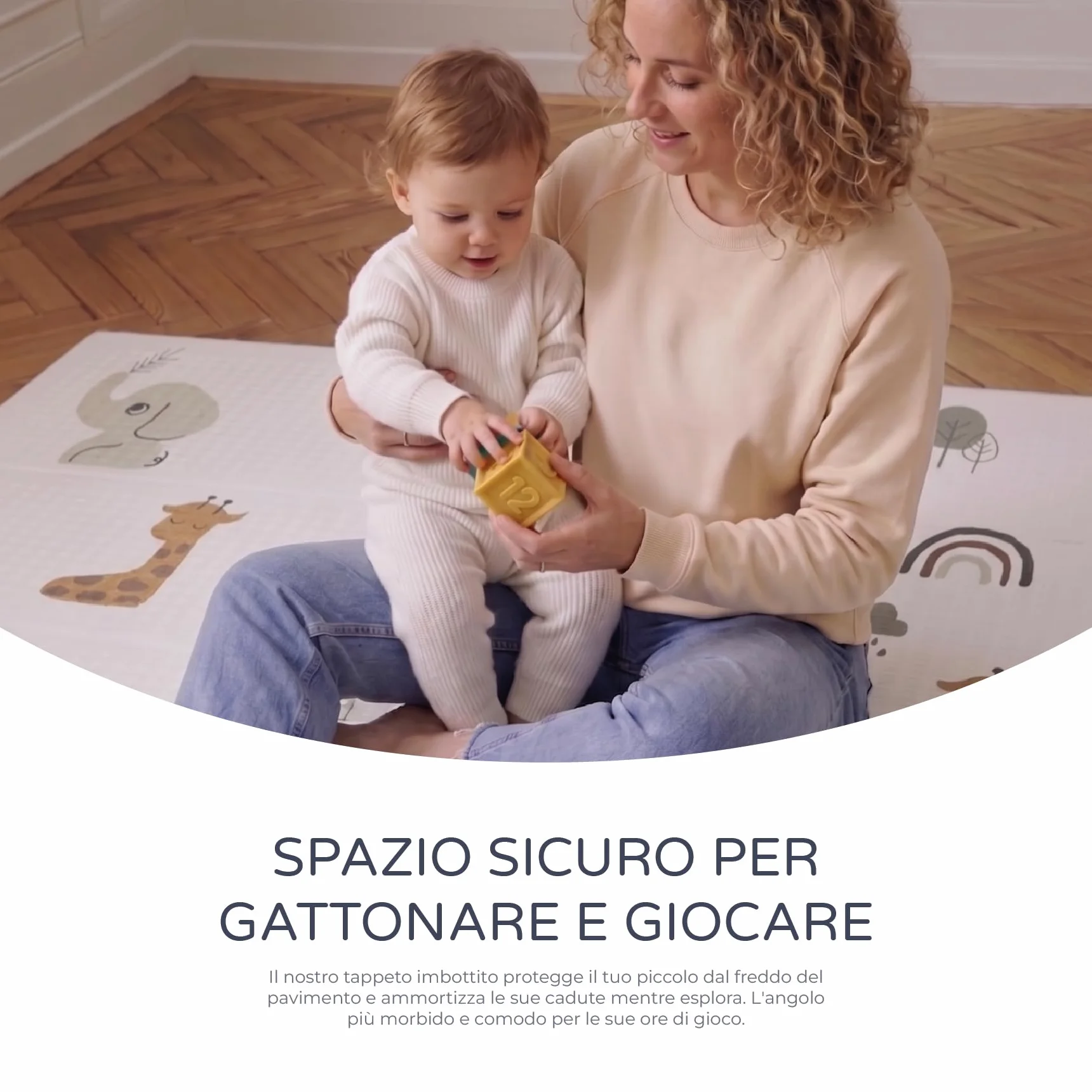 Tappeto gioco per bambini 180x200 cm doppio lato imbottito 1,5 cm pieghevole con borsa trasporto