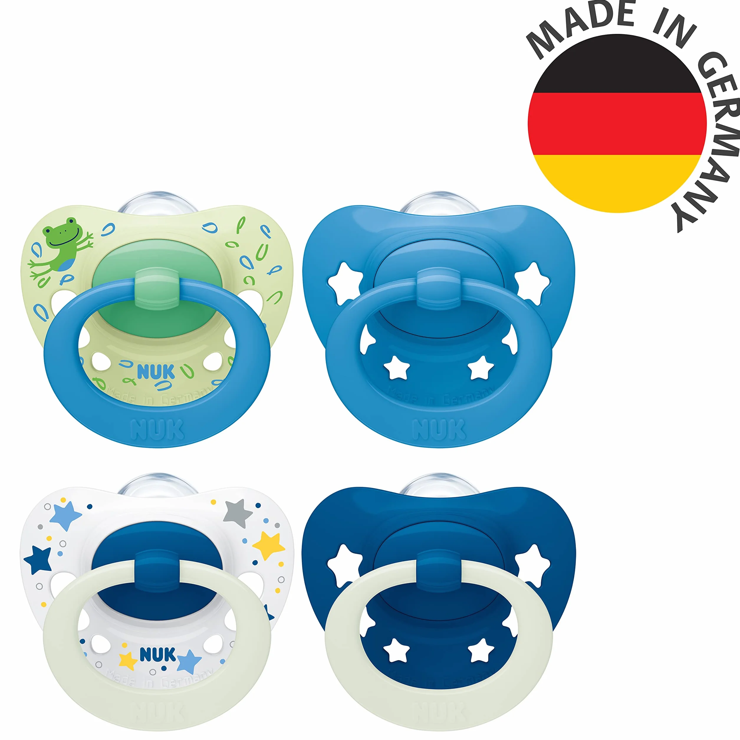 NUK Signature Day & Night Ciuccio 6-18 Mesi 4 Pezzi Senza BPA Silicone Glow-in-the-dark