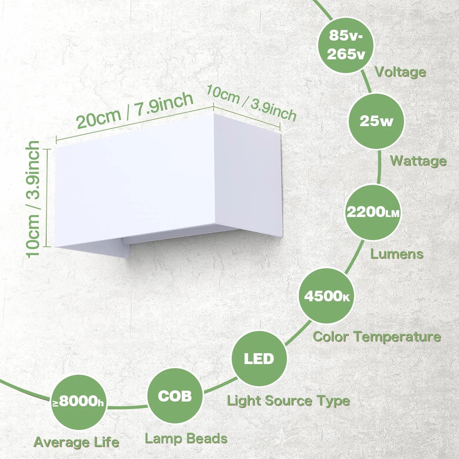 25W Applique da Parete Interno/Esterno 4000K Bianco Naturale Applique Esterno Angolo del Fascio Regolabile Moderno Lampade da Parete IP65 Impermeabile Bianco