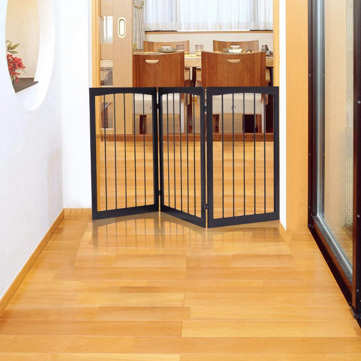 COSTWAY Cancelletto per Cani Pieghevole in Legno 3 Ante 160 x 76 cm Marrone