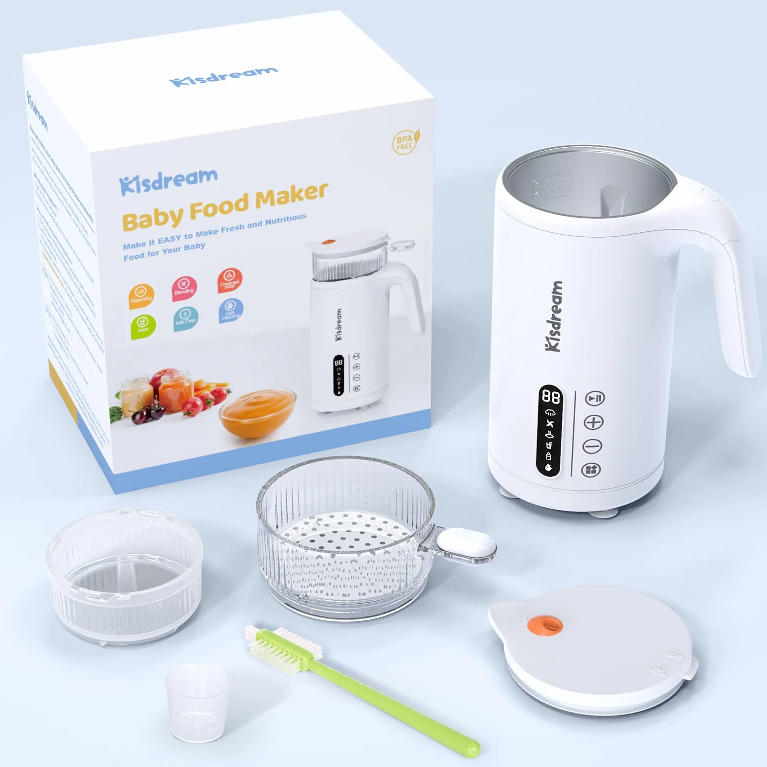 Cuocipappa Mixer Multifunzione 6-in-1 per Bébé - Vapore, Mixer, Latte Caldo, Zuppa, Succo