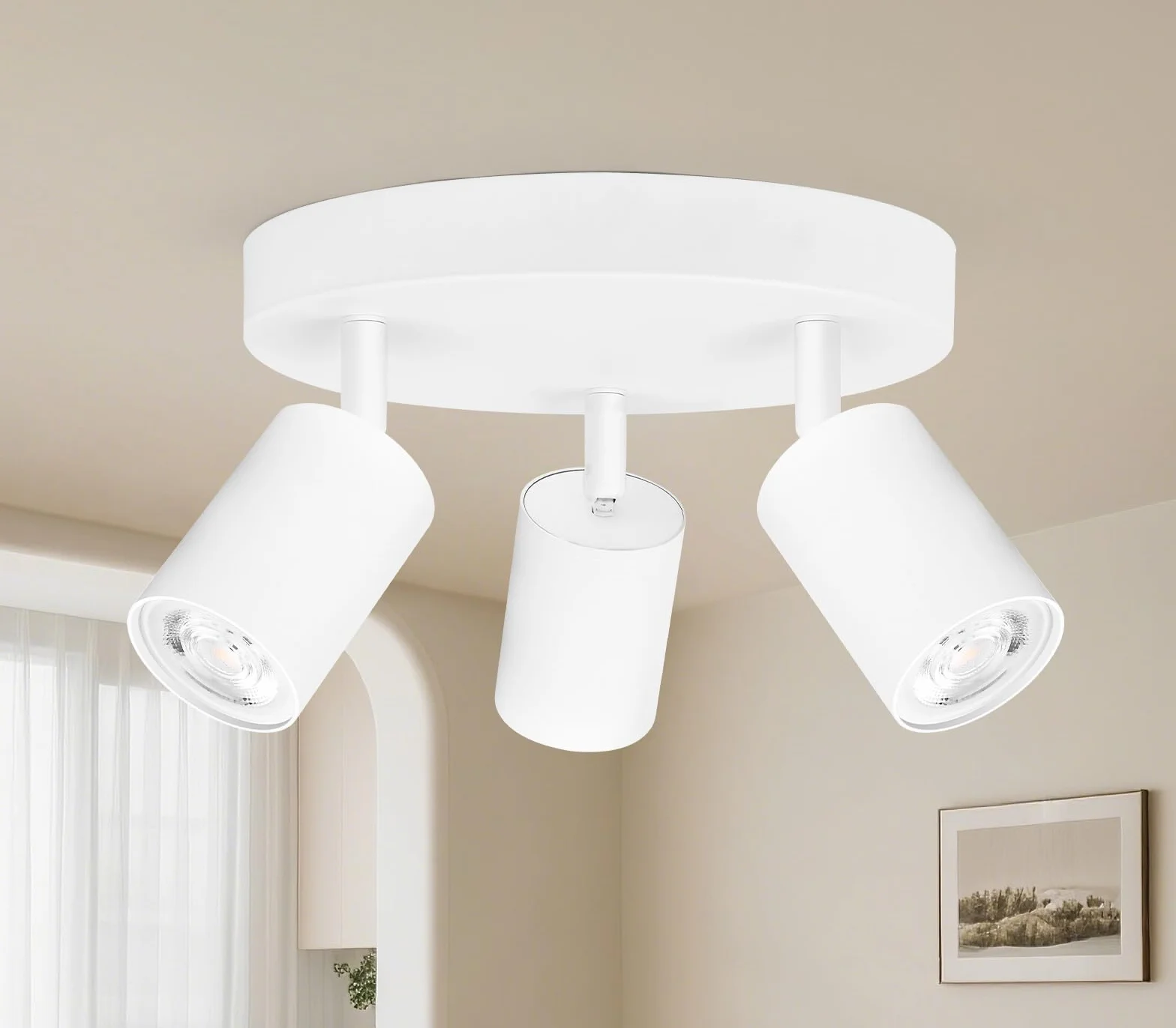 GeyouLux Faretto da soffitto a 3 luci, rotondo, lampada da soffitto a LED, orientabile, GU10, faretto da soffitto, moderno, bianco, per soggiorno, camera da letto, cucina (senza lampadina)