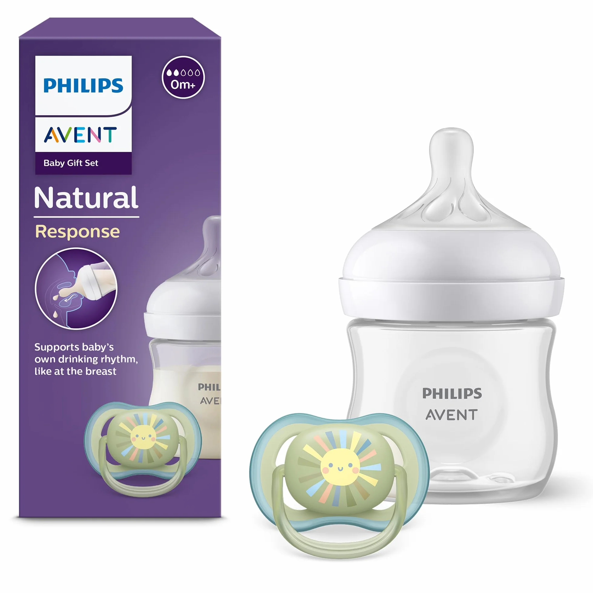 Philips Avent Natural Response Baby Gift Set, Biberon 125 ml z T2 (0m+), Ciuccio Ultra Air, Model SCD837/10
