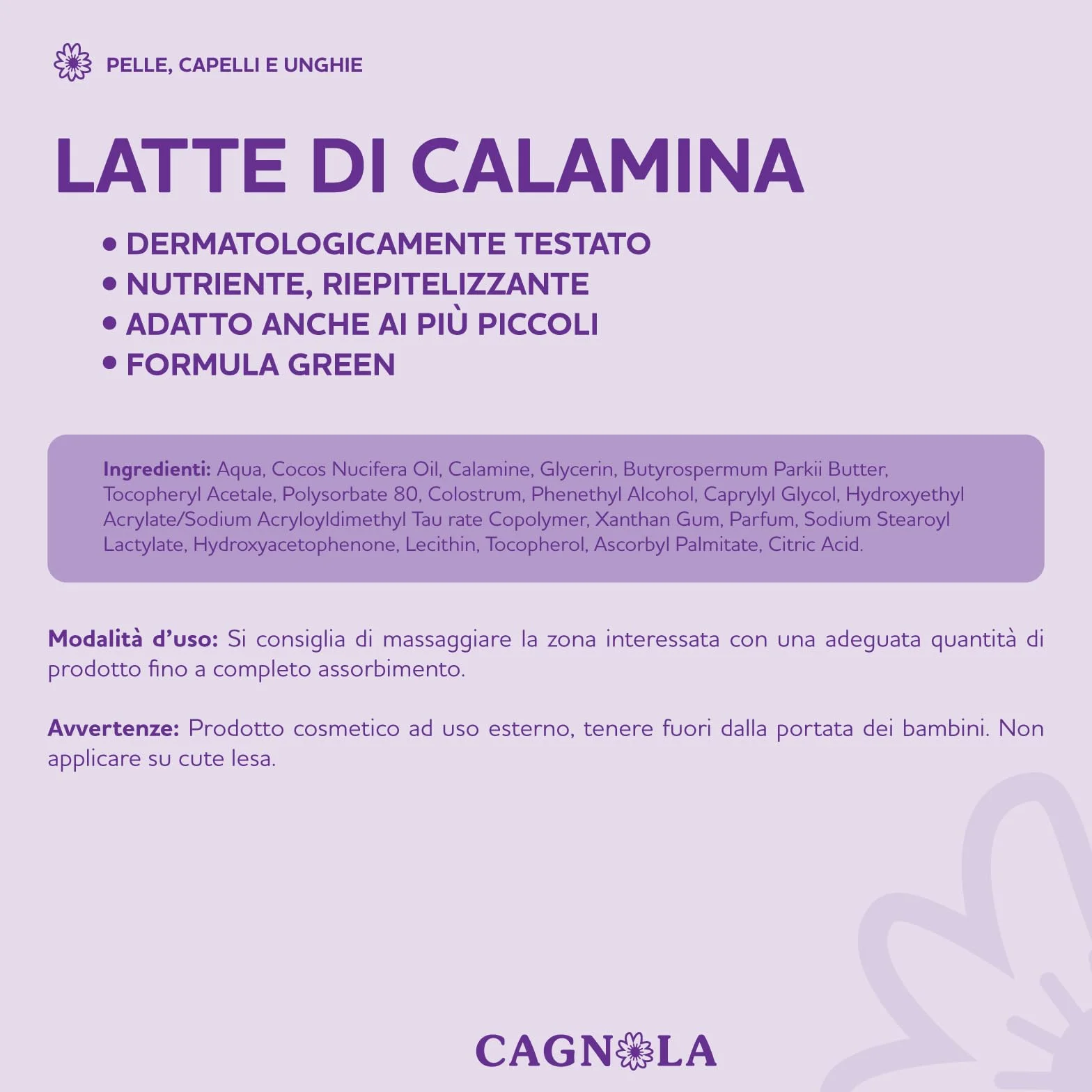 CAGNOLA Crema Fluida Lenitiva Idratante Latte di Calamina 150 ml per Arrossamenti Scottature Punture di Insetto