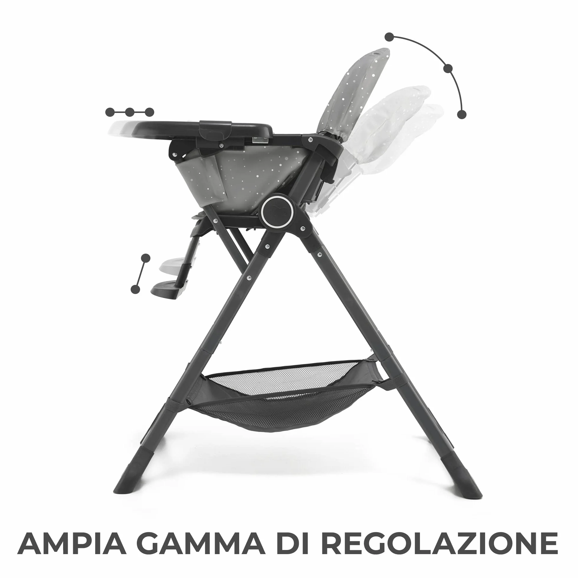 Kinderkraft FOLDEE Seggiolone Pappa Pieghevole Regolabile Grigio