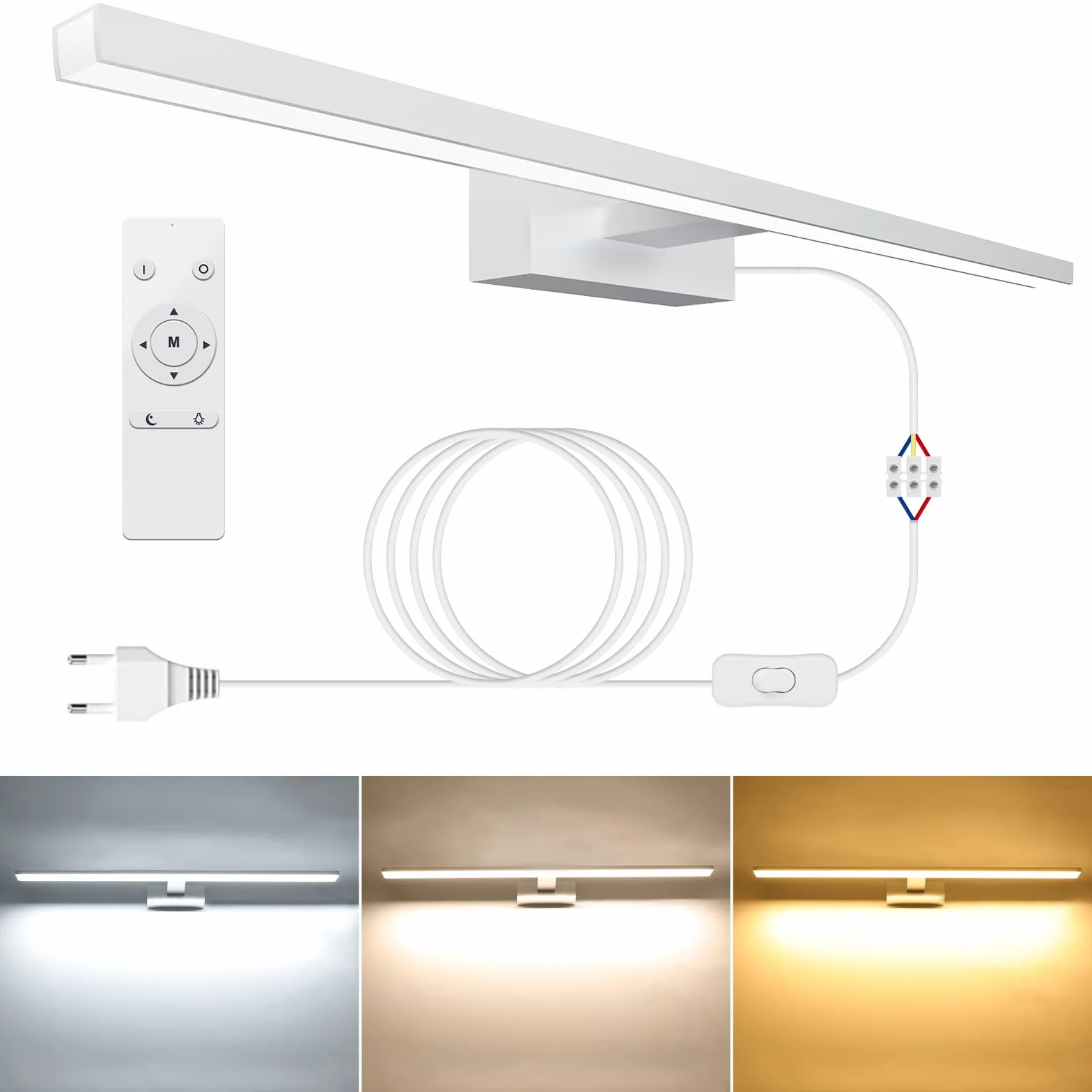 NIORSUN Lampada Specchio Bagno LED 15W 60cm, 1400 Lm, Dimmerazione Libera 3000K - 6000K, Lampada da Specchio Dimmerabile Con Telecomando, Acciaio Inossidabile, Luce Specchio Bagno Impermeabile IP44