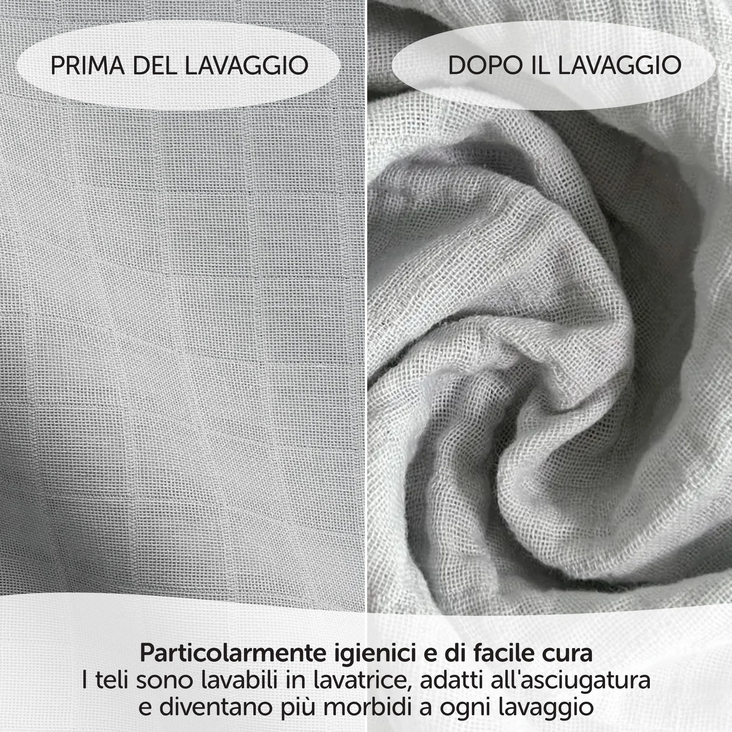 Teli Mussola Neonato 70x70 cm 4 Pezzi Oeko-Tex Standard 100 Stelle Grigio