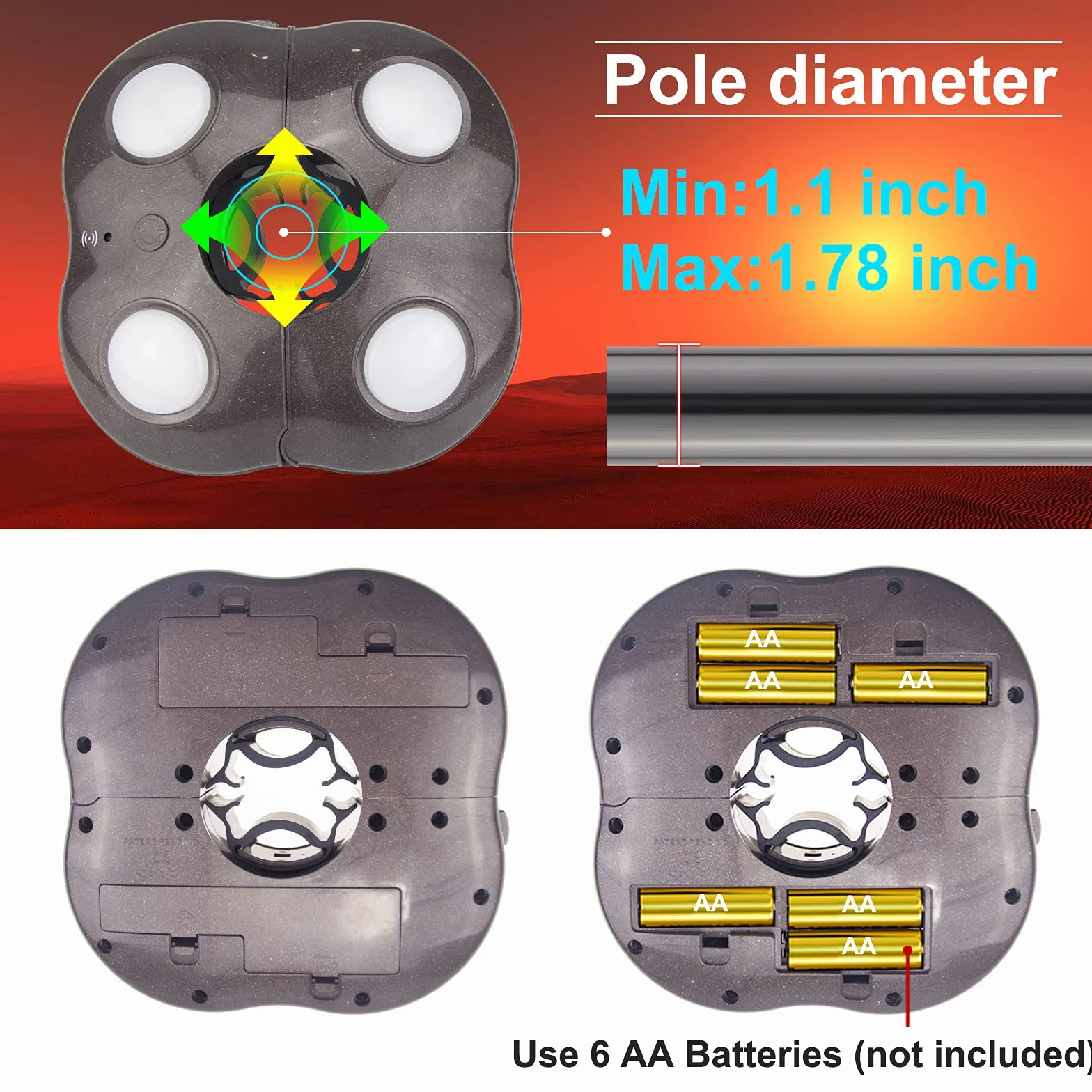 HONWELL Patio Ombrello Luce a Batteria,12 colori Ombrello da esterno Palo Luce Telecomando, 4 Luminosità Modalità Cordless 20 Luci LED a 250 Lumen, Lampada da Campeggio per Tenda, Spiaggia-Marrone